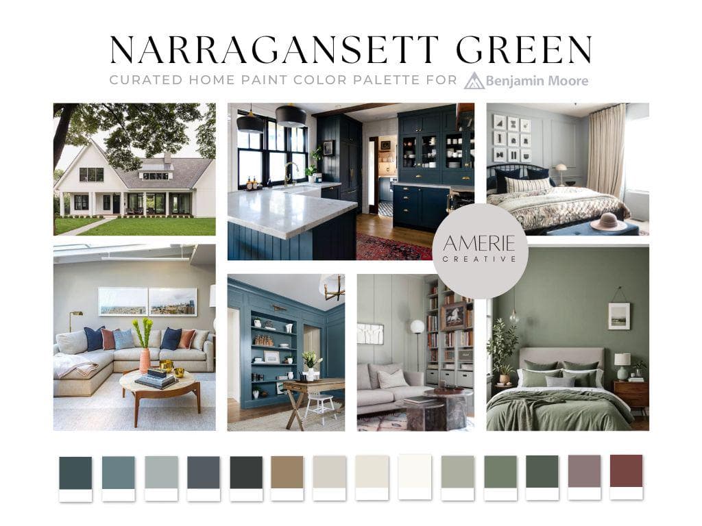 Narragansett Green Benjamin Moore Color Palette 2026 color of the year narragansett green 2026 paint colors navy paint colors whole house paint color scheme warm neutral paint colors complimentary narragansett green coordinating paint colors whole home paint color scheme 
seapearl china white dove revere pewter coriander seed blacktop flint boothbay gray providence blue narragansett green oil cloth rosepine dakota shadow garrison red fading twilight cinnamon slate color of the year 2026