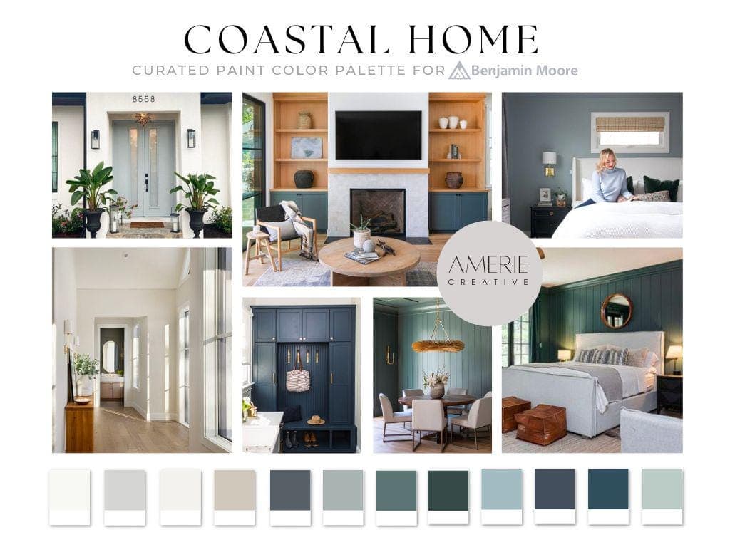 Coastal Home Color Palette Benjamin Moore paint palette Coastal house paint color scheme modern coastal paint colors cabin lakehouse paint color coastal exterior paint color interior dark accent paint colors blue green paint color teal paint color dark blue paint color navy paint colors blue accent paint teal accent paint oxford white china seapearl boothbay gray owl revere pewter knoxville gray blue newburg green hale navy beach glass flint teal blue green