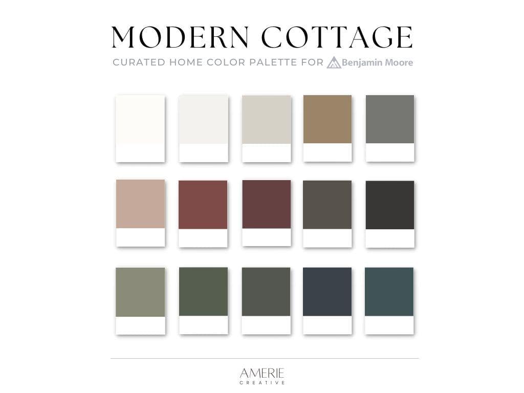 Modern Cottage Color Palette Benjamin Moore paint color palette | Moody Dark Cottagecore color palette earthy neutral paint colors 2026