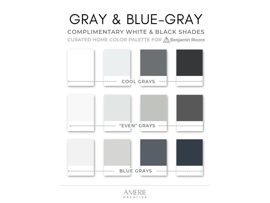 Grey Paint Color Benjamin Moore Paint Color Palette Whole house color scheme modern neutral interior white dark gray blue black exterior