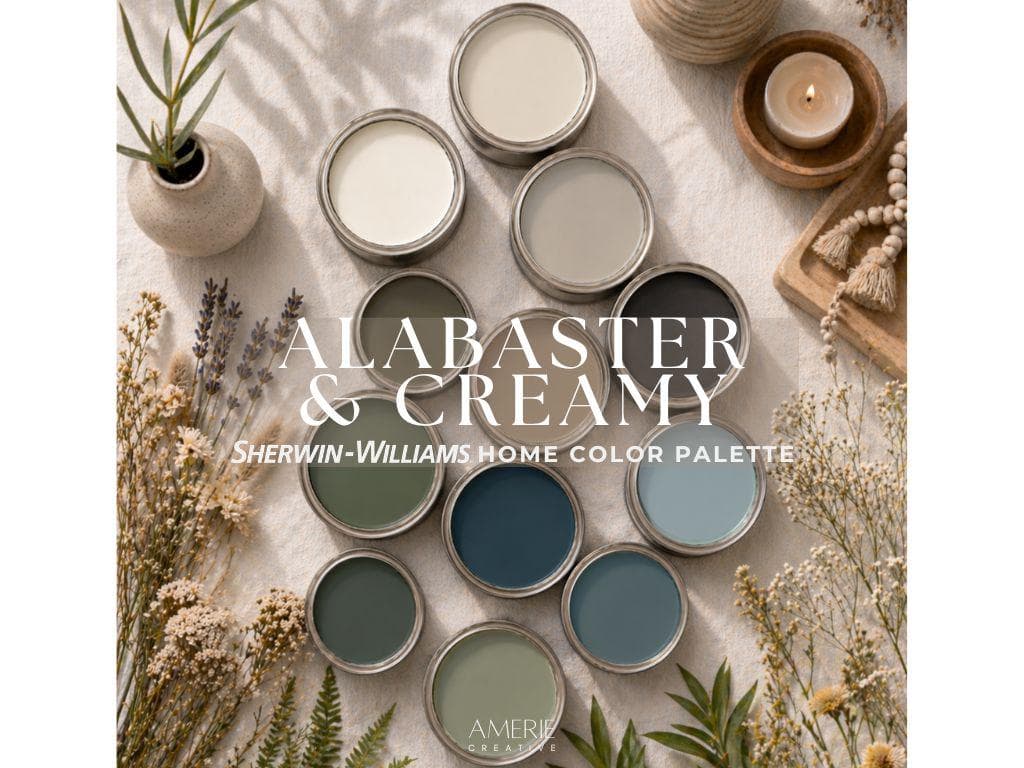 Alabaster Creamy Sherwin Williams Paint Color Palette | Whole home paint color scheme creamy white paint color warm neutral paint colors