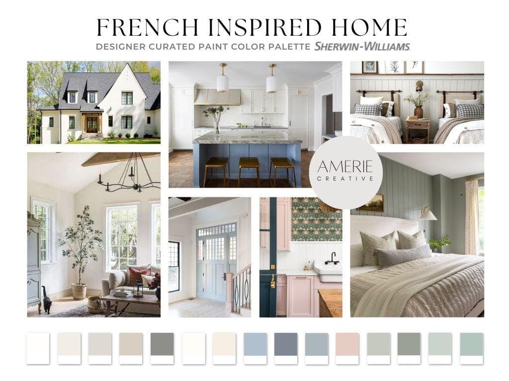 French Color Palette Sherwin Williams paint palette French country paint color palette french country color scheme whole house paint color whole home paint colour french paint color french interior paint colors french color scheme classic french country house french country home warm neutral paint colors dusty blue paint color french blue paint gray green pure white alabaster creamy white duck agreeable gray accessible beige windy blue stardew evergreen fog sea salt