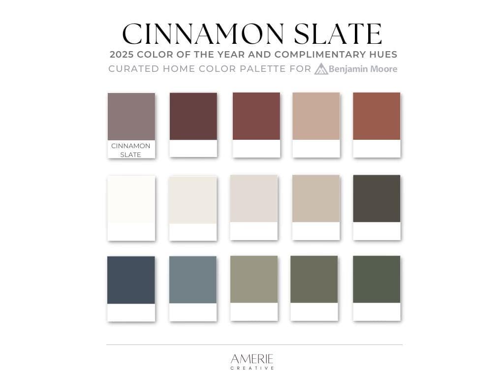 Cinnamon Slate Benjamin Moore paint palette | Whole house paint color scheme warm paint colors moody earthy paint colors cozy paint colors