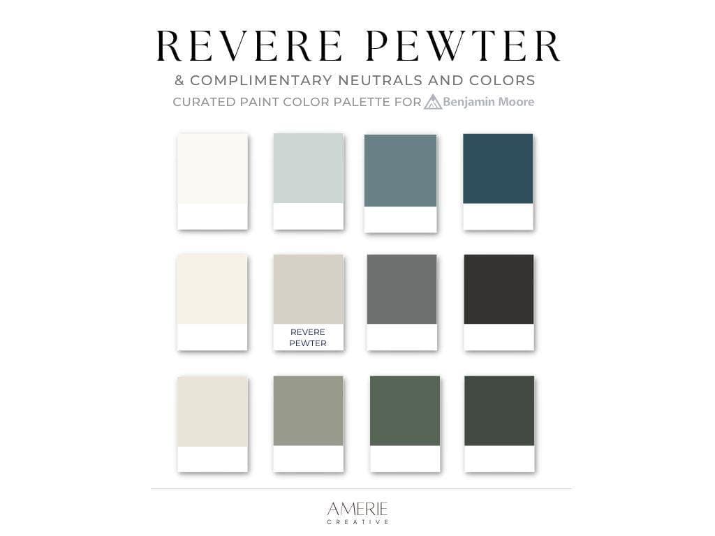 Revere Pewter Benjamin Moore paint color palette Whole house paint color scheme warm neutral home paint colors earthy greige paint colors