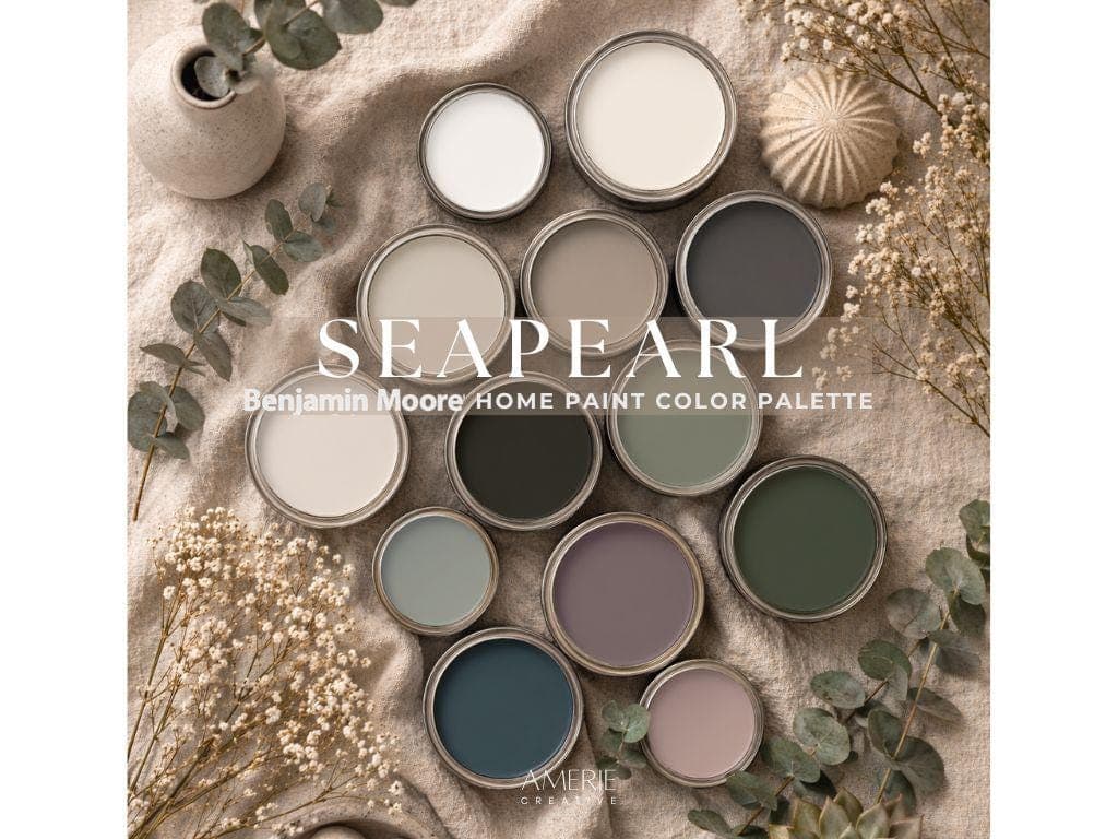 China White Benjamin Moore paint color palette Seapearl Whole home paint color scheme Cozy warm neutral paint colors 2026 Off-white paint