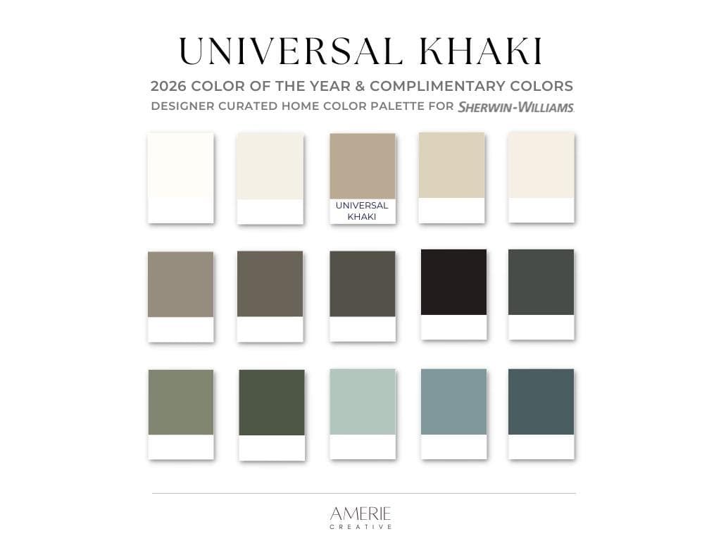 Universal Khaki Sherwin Williams paint color palette Whole house paint color scheme warm neutral paint colors 2026 paint colors