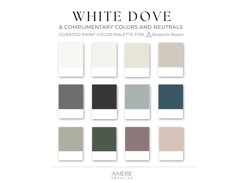 White Dove Color Scheme Benjamin Moore Paint Palette Whole home paint color palette dark green gray blue plum pink neutral paint colors 2026