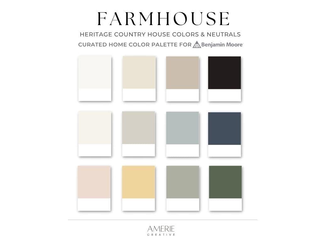 Farmhouse Paint Color Palette Benjamin Moore paint palette country house paint color scheme warm neutral home paint colors blue gray green