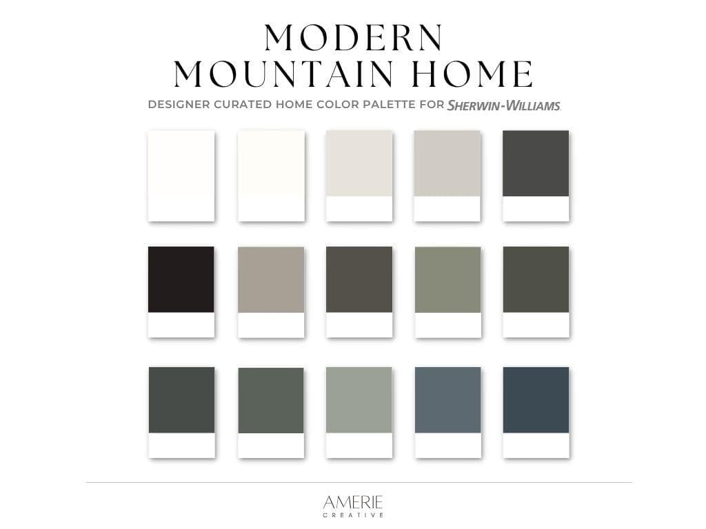 Modern Mountain House Paint Color Palette Sherwin Williams paint palette earthy neutral paint colors green gray blue black exterior paint