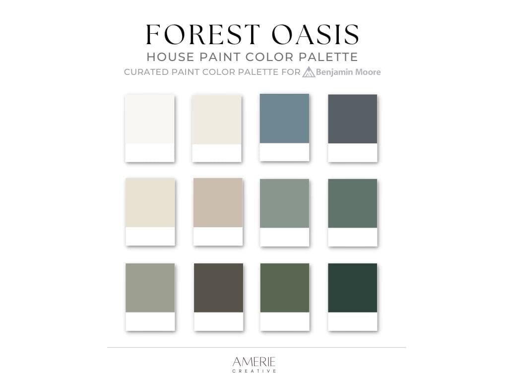 Forest Home Paint Color Palette Benjamin Moore Mountain house paint color scheme moody earthy neutral paint colors dark green grey blue gray
