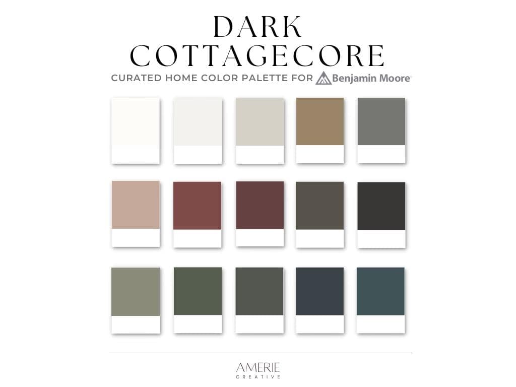 Dark Cottagecore Paint Color Palette Benjamin Moore paint palette | Modern Cottagecore color palette cozy earthy moody paint colors 2026