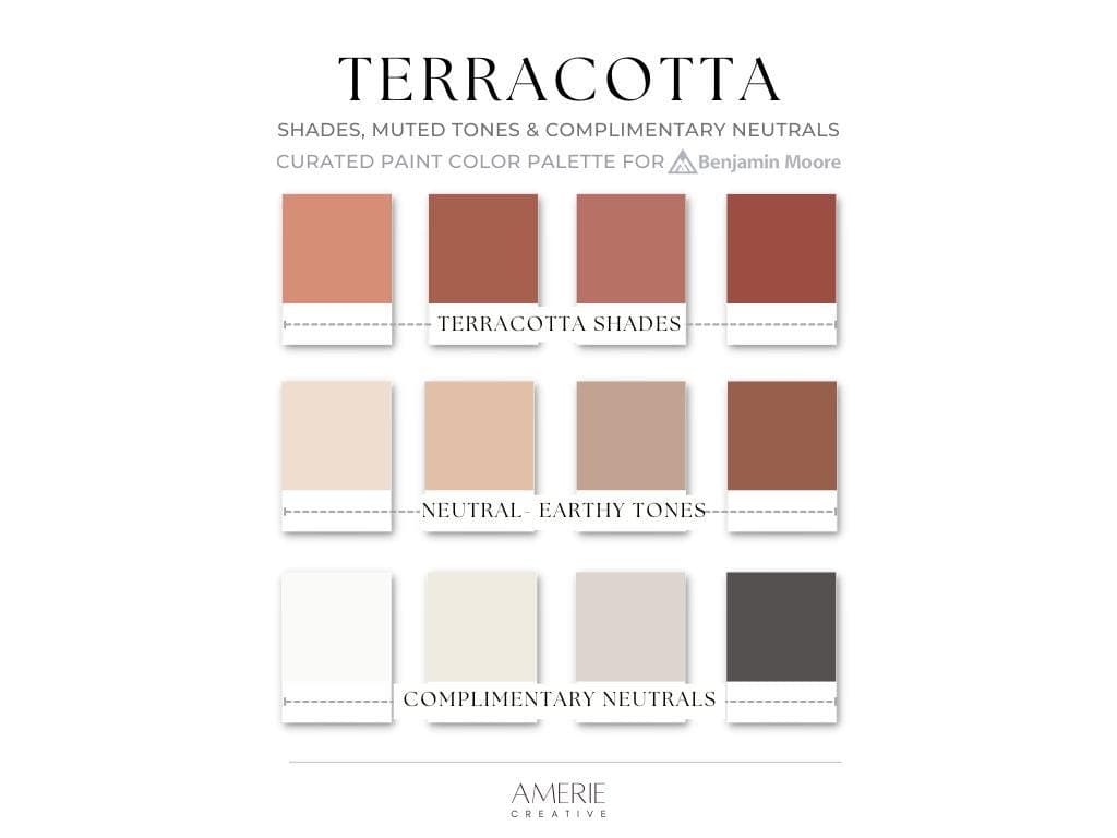 TerraCotta Paint Color Palette Benjamin Moore Terra cotta rust paint palette warm neutral paint color scheme earth tone earthy neutral paint