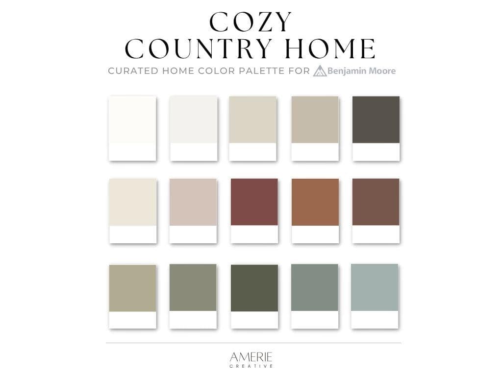 Cozy Country House Color Palette Benjamin Moore paint palette farmhouse earthy neutral paint color scheme cozy warm home paint colors 2026