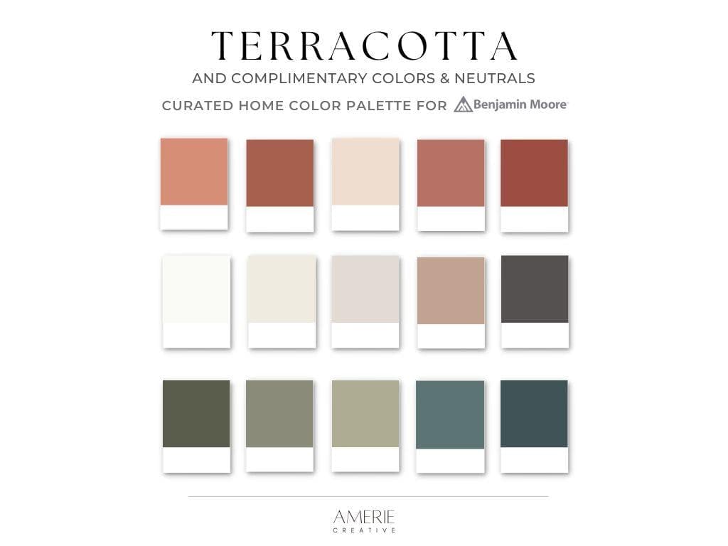 TerraCotta Paint Color Palette Benjamin Moore paint palette Hacienda house paint color scheme teal dark olive green earthy paint colors