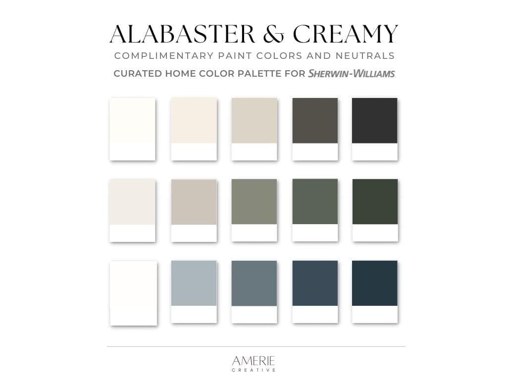 Alabaster Sherwin Williams Creamy Paint Color Palette | Warm white house paint color scheme exterior interior warm neutral paint colors 2026