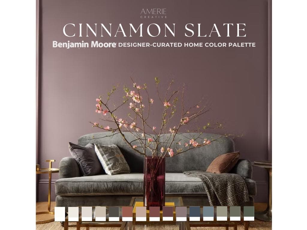 Cinnamon Slate Benjamin Moore paint palette | Whole home paint color scheme, warm neutral paint colors cozy moody earthy colors 2026