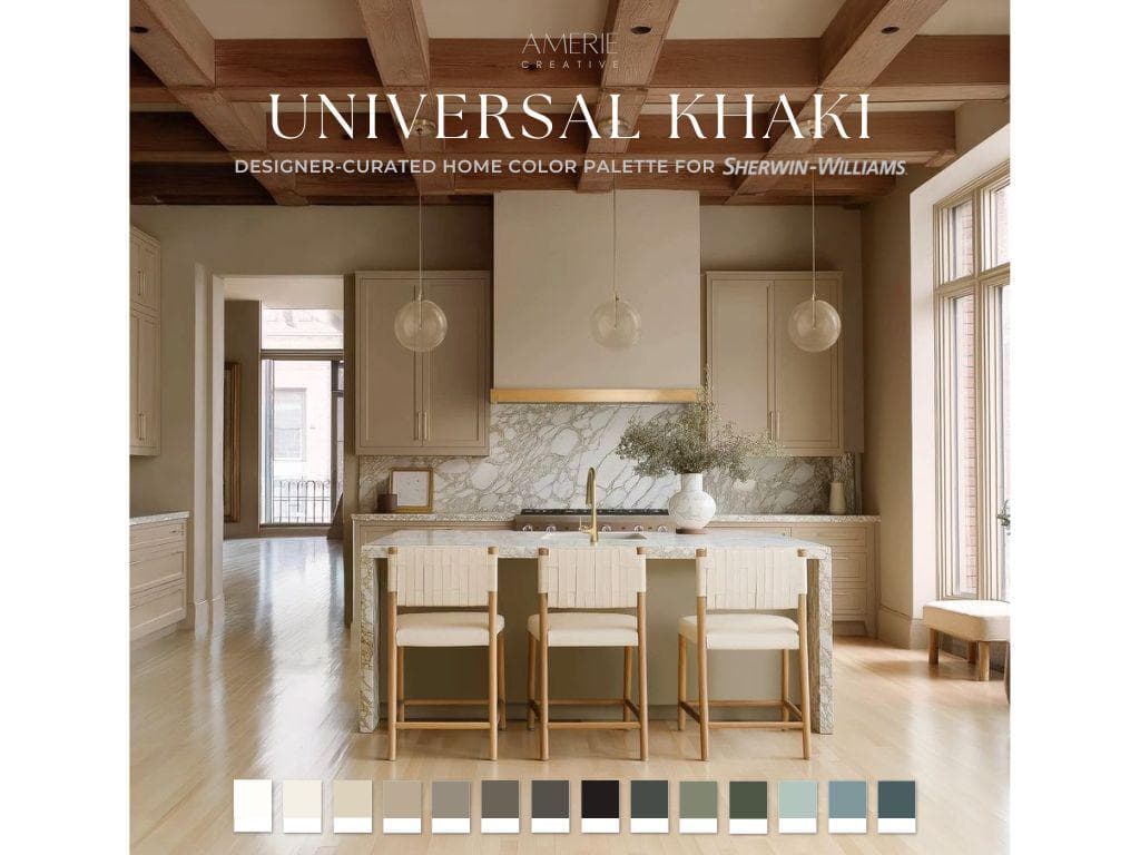 Universal Khaki Sherwin Williams paint color palette | Home paint color scheme warm neutral universal khaki complimentary paint colors 2026