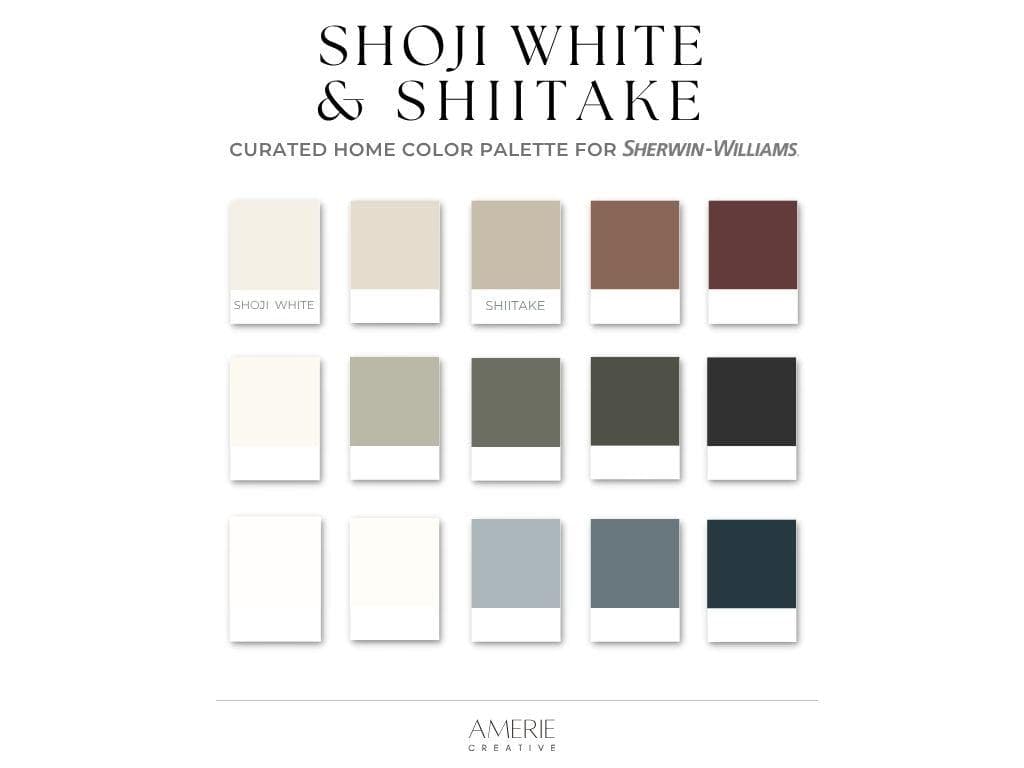 Shoji White Paint Color Palette Shiitake Sherwin Williams paint palette Whole house paint color scheme warm neutral paint colors earthy cozy