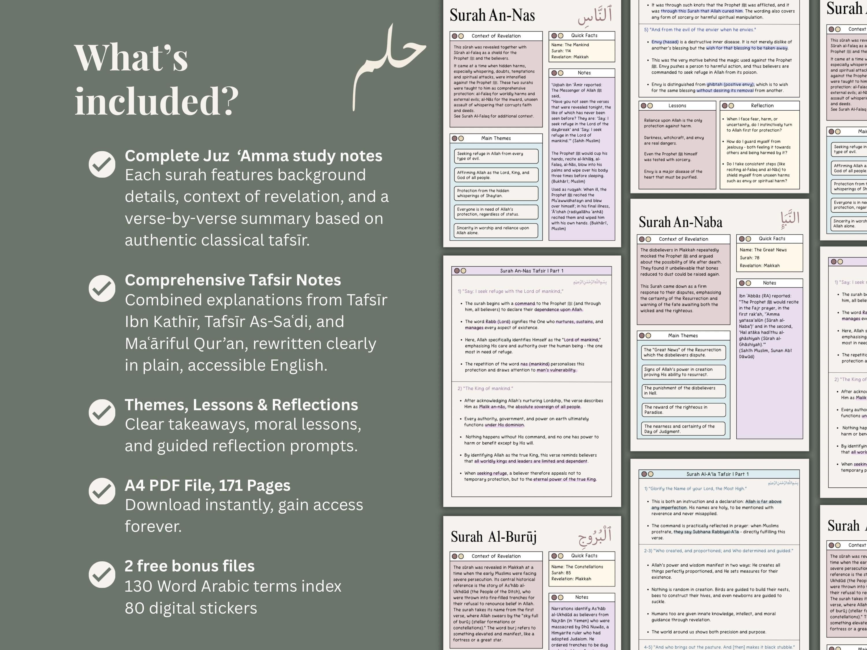 Juz Amma Study Notes, Quran Reflection Journal, Digital Islamic Book, Simplified Tafsir Surah Summaries, Muslim Study Guide, PDF Download - image 3