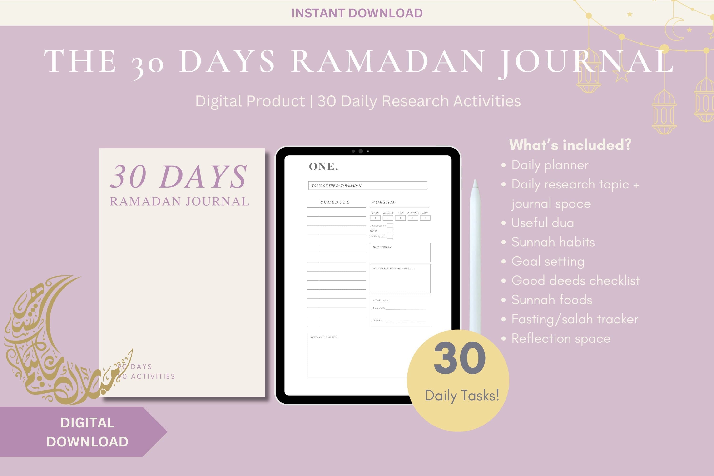 PDF Digital Ramadan Journal, Islamic digital download, digital ramadan planner