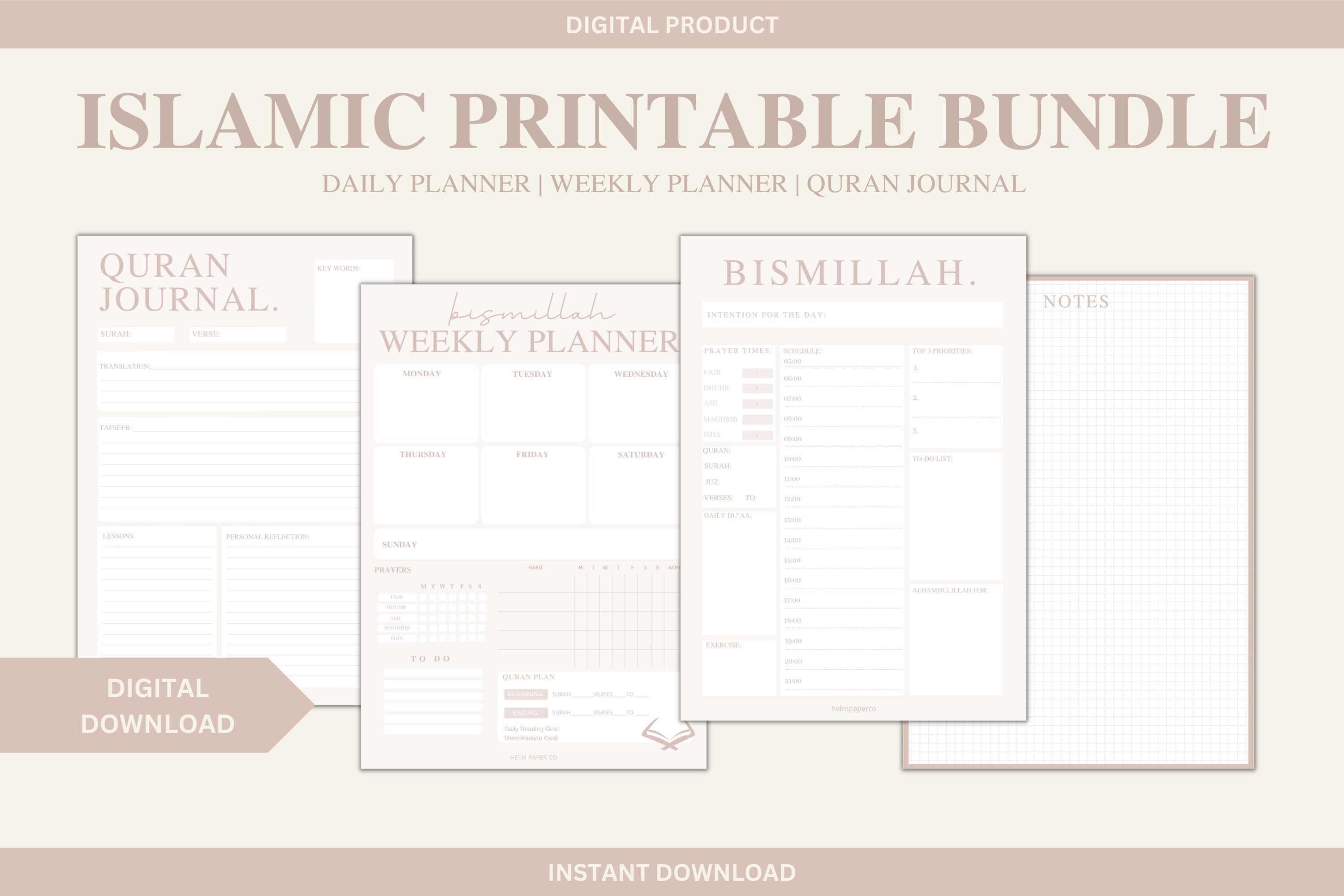 Digital muslim printable planner | Islamic planning printables, islamic agenda for muslims, quran journal, islamic journal