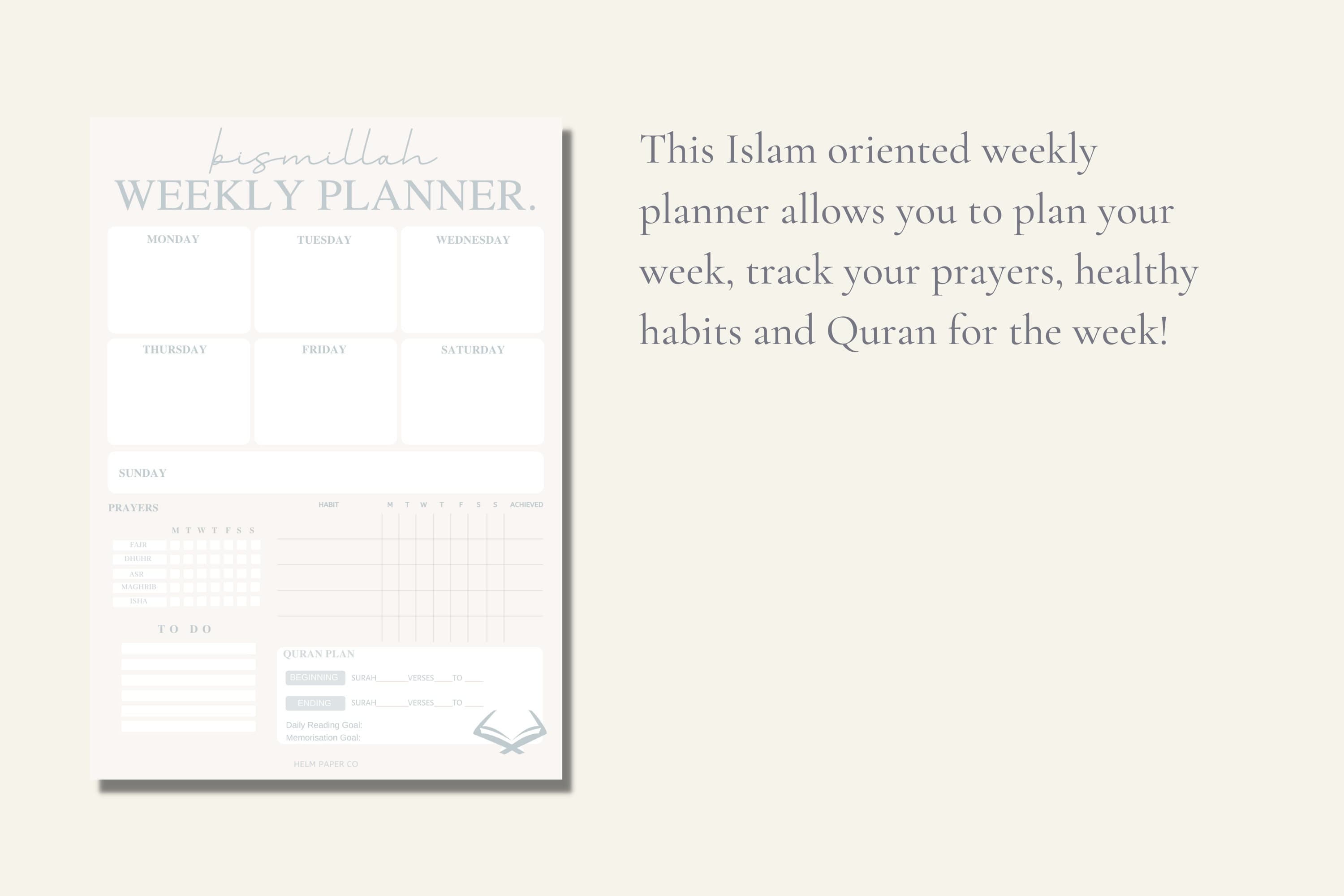 Islamic Digital Printables, digital muslim planner, deen planner, muslim tracker, salah tracker, islam planner, quran journal - image 4