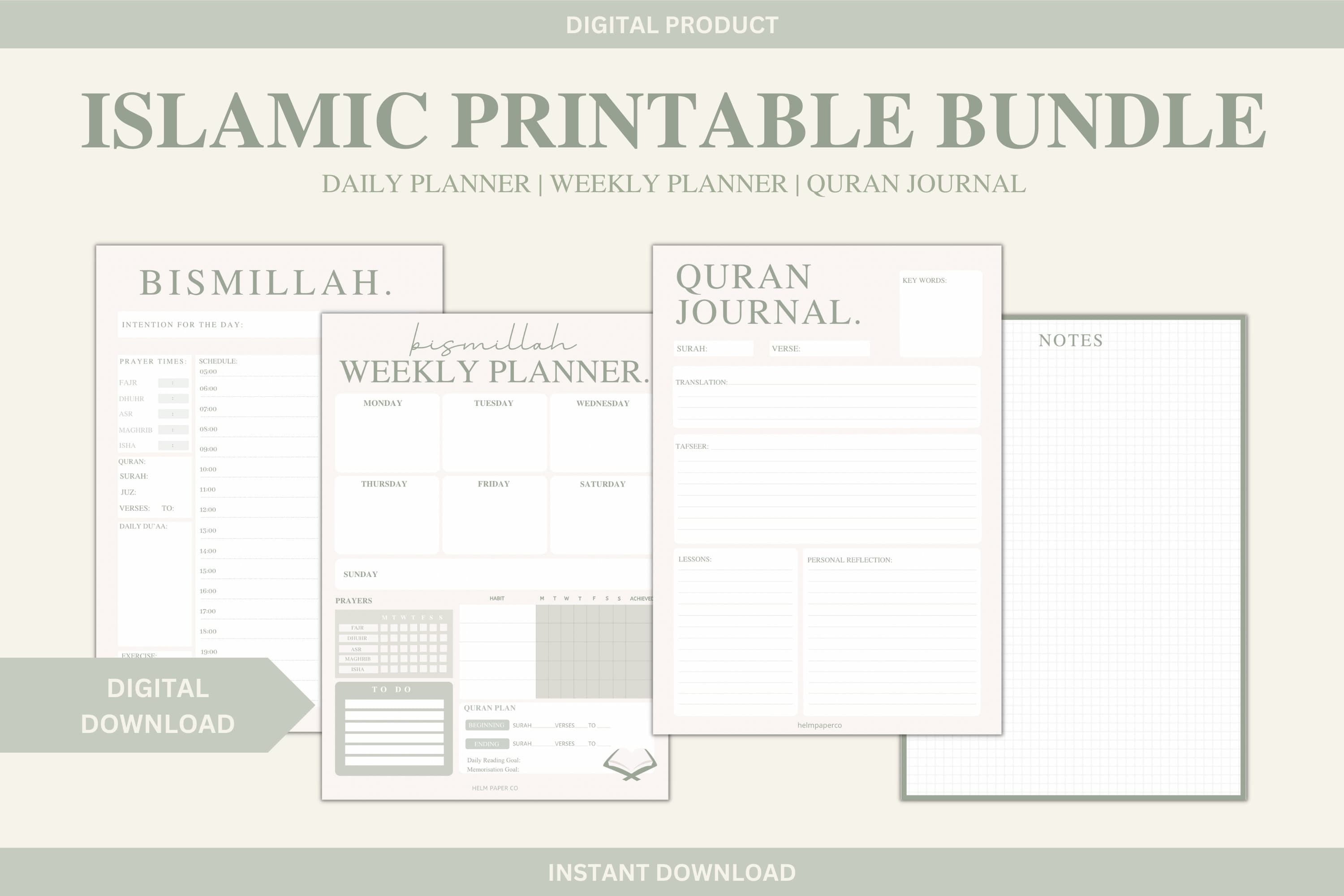 Digital Islamic Planner | Islamic planning printables, digital muslim planner, islamic planner for muslims, quran journal, islamic journal
