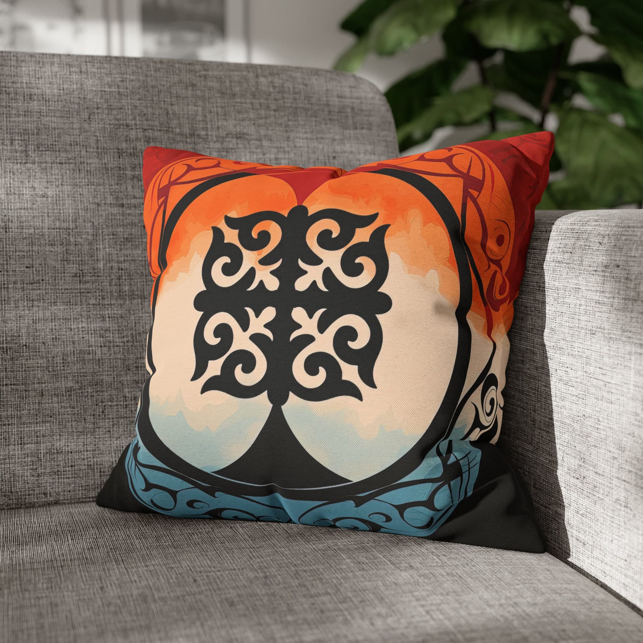 ASYLANA Square Pillow Case Cover with Kazakh Qazaq Art with Patterns Ornaments of Kazakhstan and Central Asia 16x16 inch 111