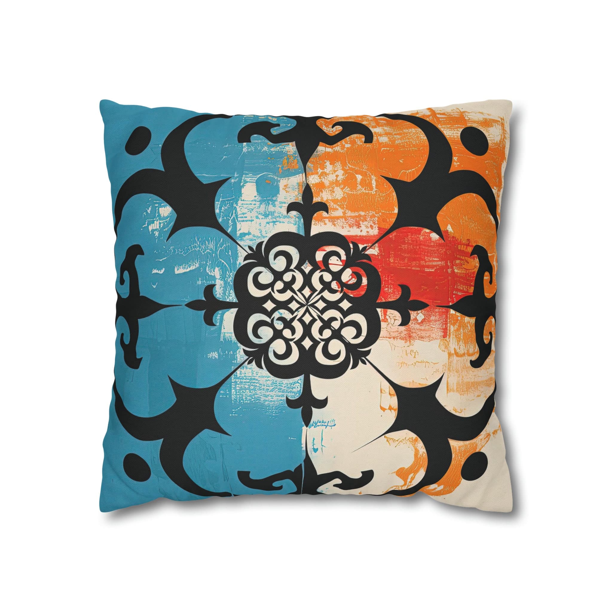 ASYLANA Square Pillow Case Cover with Kazakh Qazaq Art with Patterns Ornaments of Kazakhstan and Central Asia 16x16 inch 105
