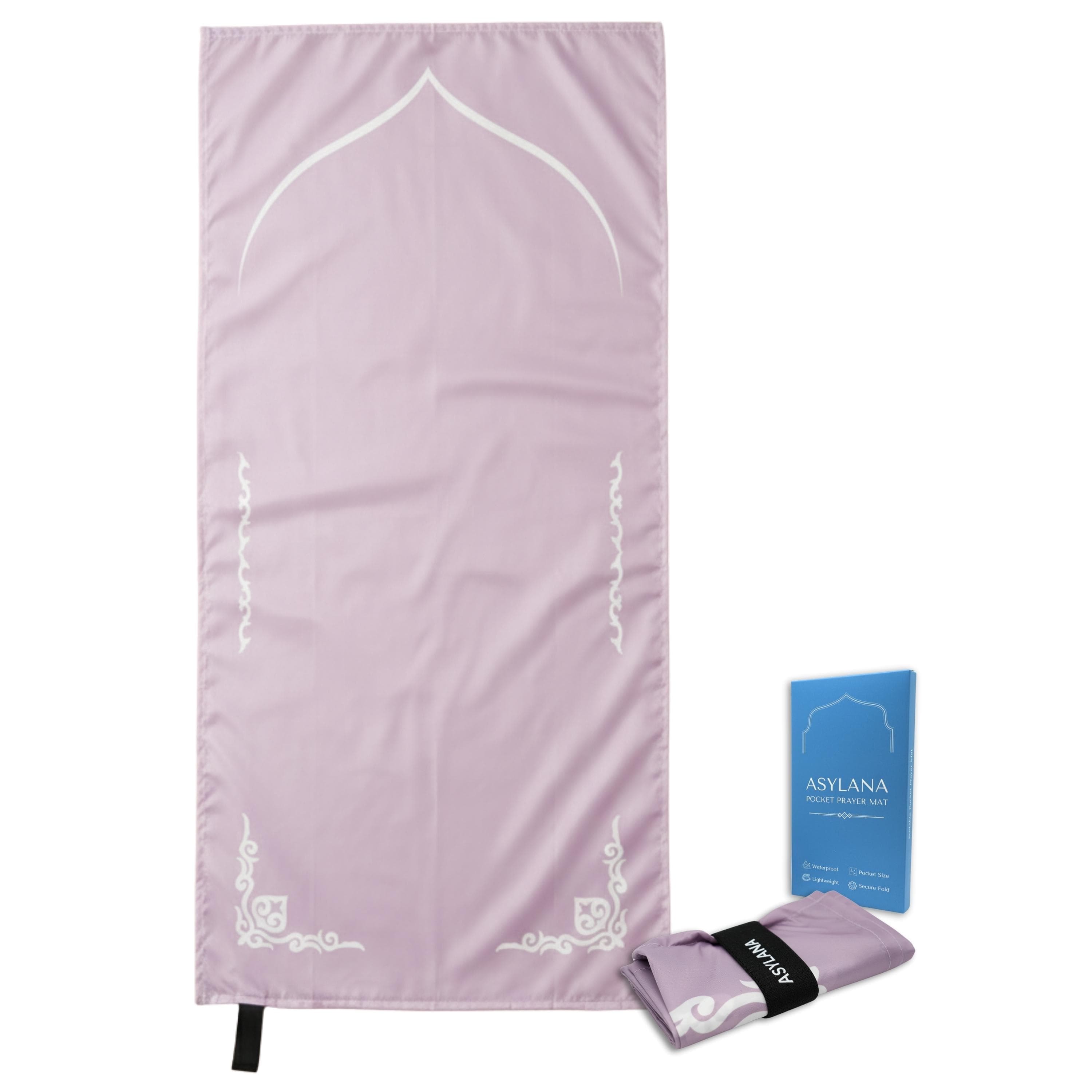 Lavender Islamic Pocket Prayer Mat | Portable Waterproof & Lightweight Thin Travel Sujjadah | Compact Small Seccade Musalla Elastic Band