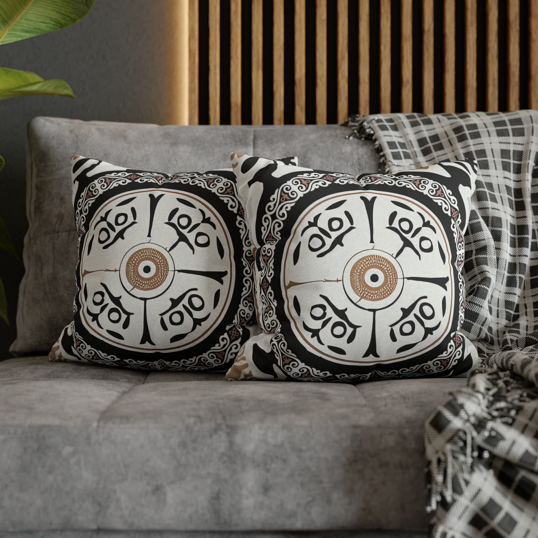 ASYLANA Square Pillow Case Cover with Kazakh Qazaq Art with Patterns Ornaments of Kazakhstan and Central Asia 16x16 inch 107