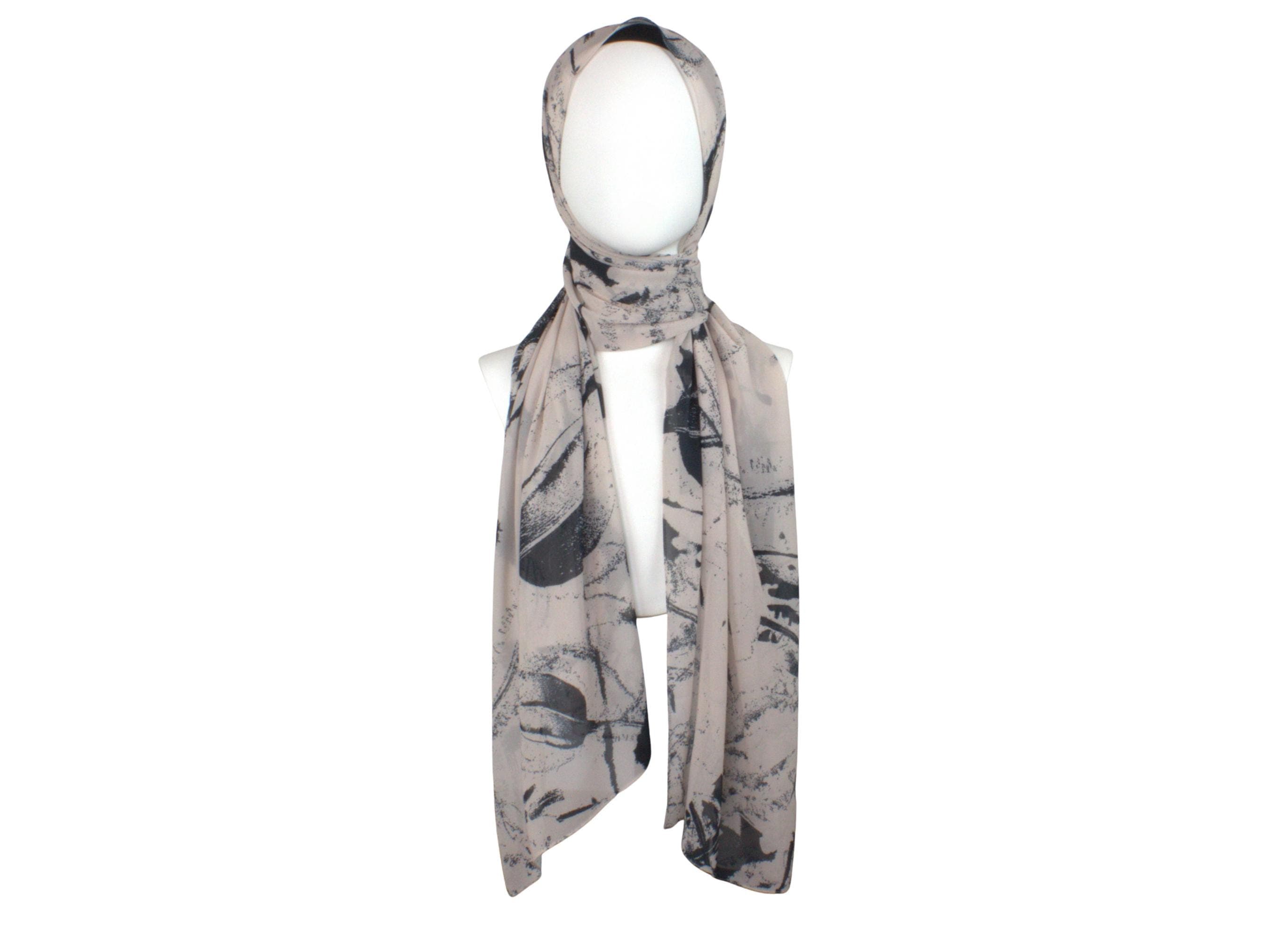 Black Neutral Floral Chiffon Hijab, Soft Everyday Headscarf - image 5