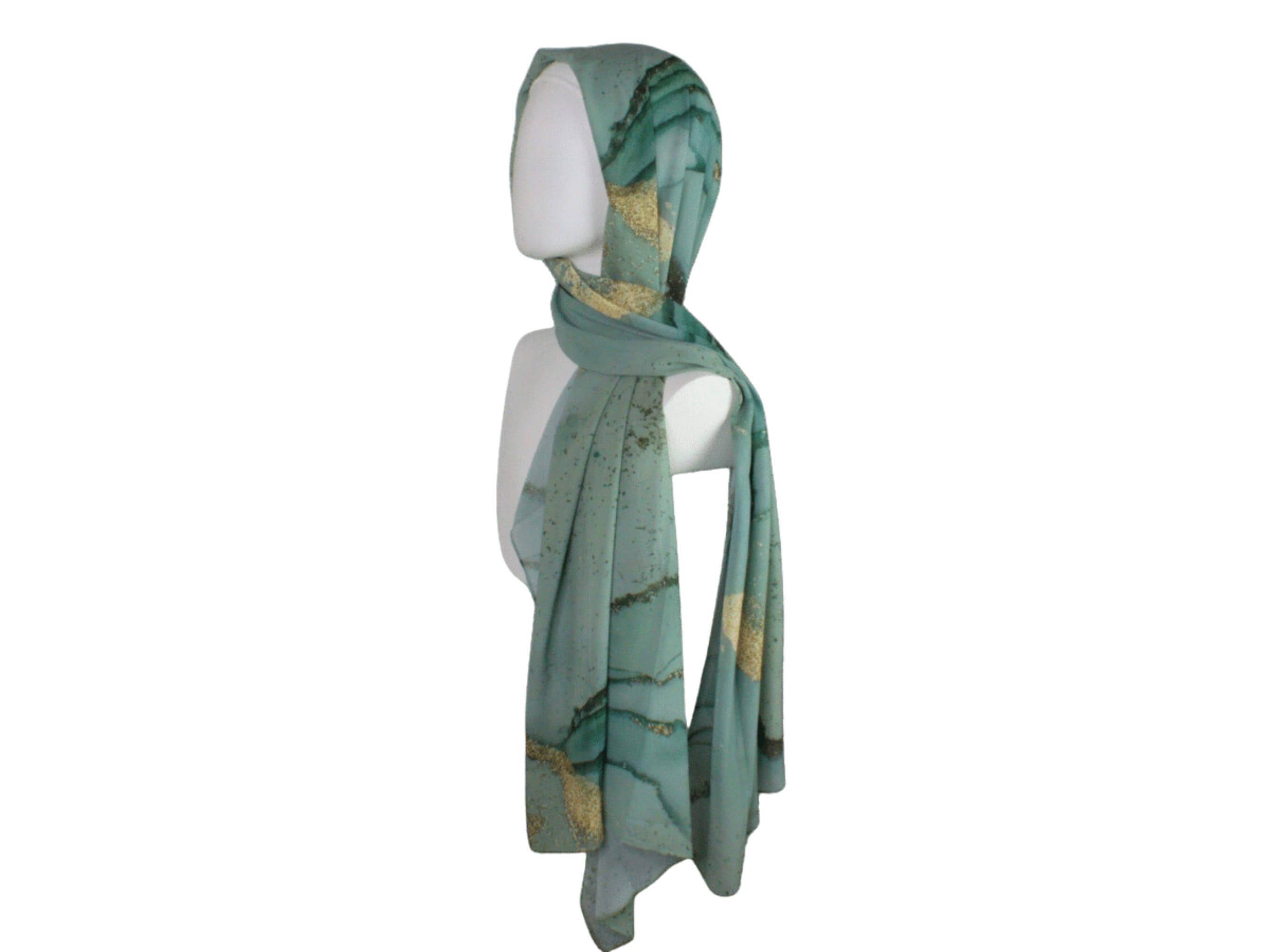 Luxury hijab scarf | green and metallic bronze gold chiffon hijab.