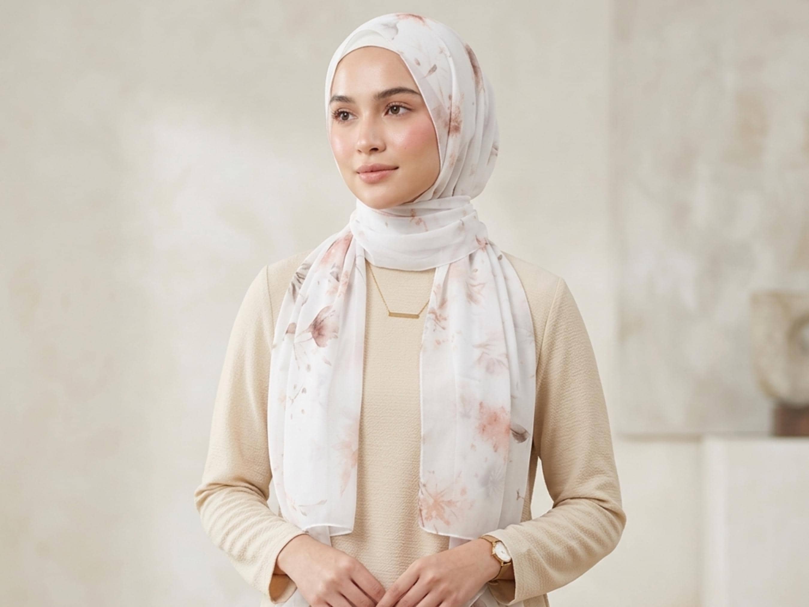 Floral Chiffon Hijab, Soft Everyday Summer Headscarf For work and gatherings