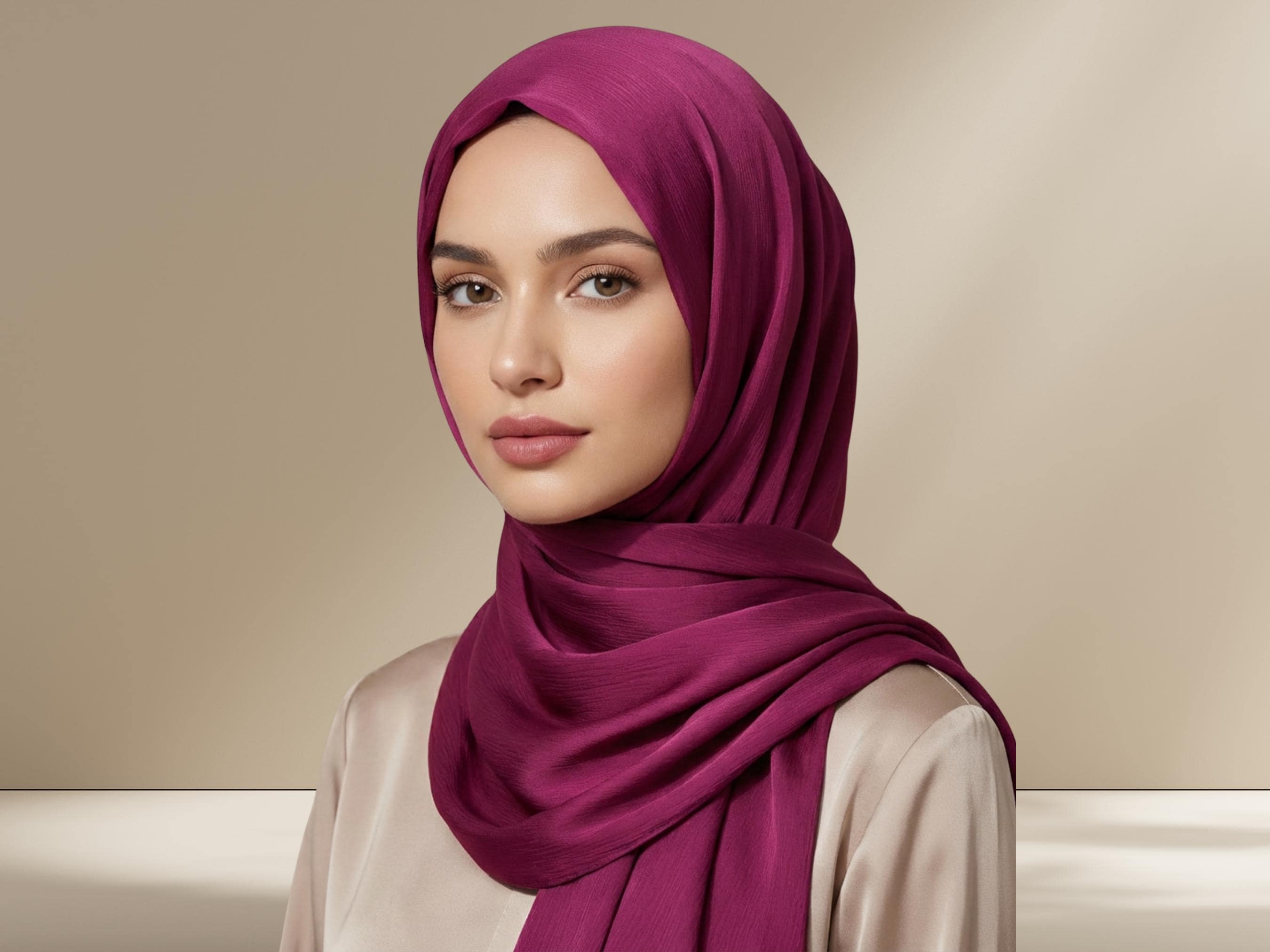 Magenta Satin Crinkle Hijab - Luxe Elegance Formal Scarf