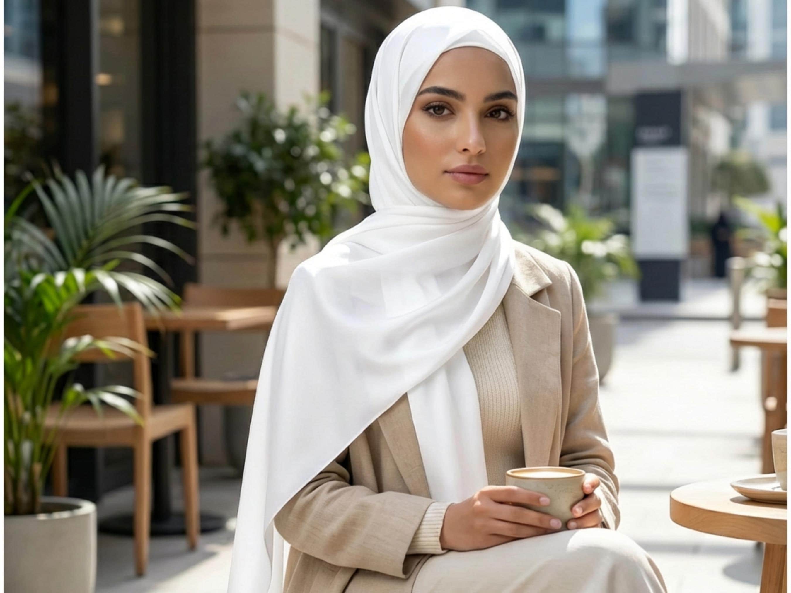 White Diamond Chiffon Hijab, Lightweight Maxi Headscarf