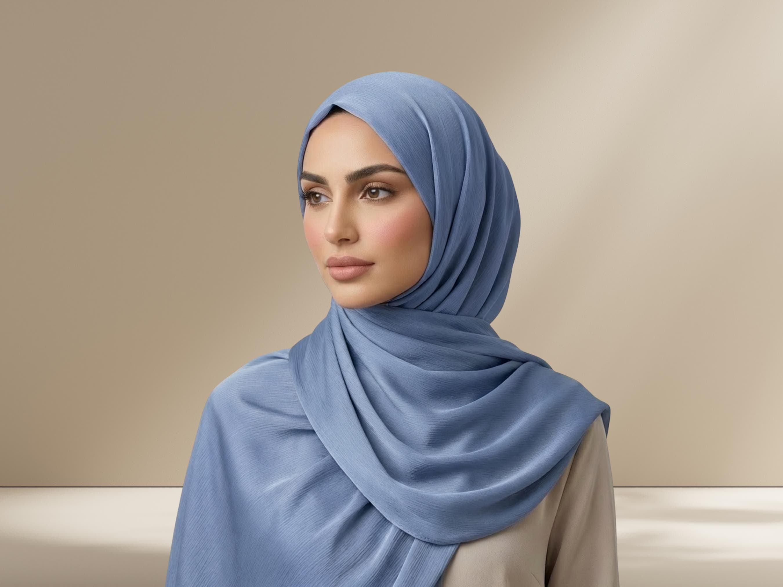 Periwinkle Satin Crinkle Hijab, Violet Blue Formal Scarf - image 3