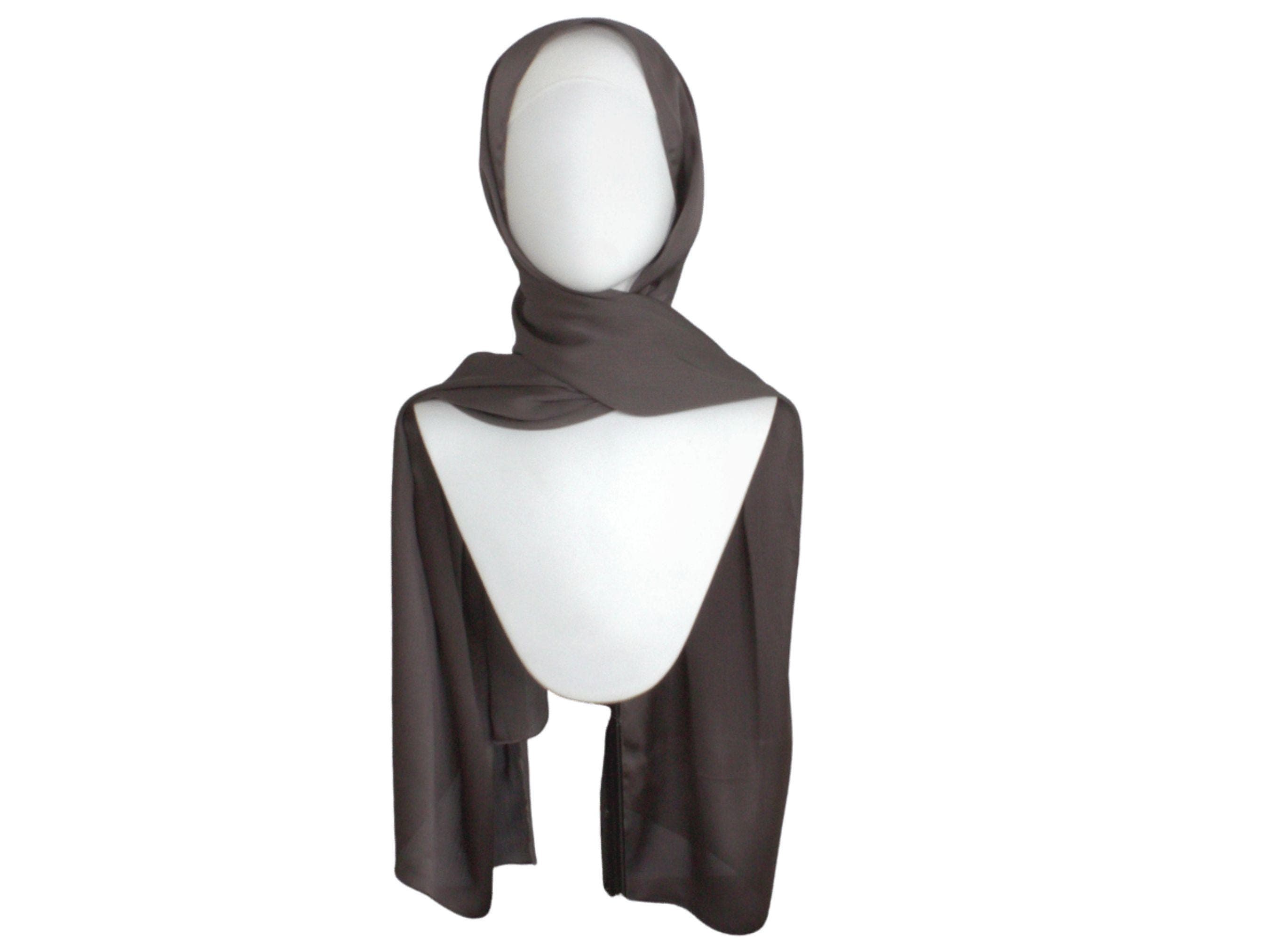 Taupe satin hijab for formal occasions | Lina Zibdeh