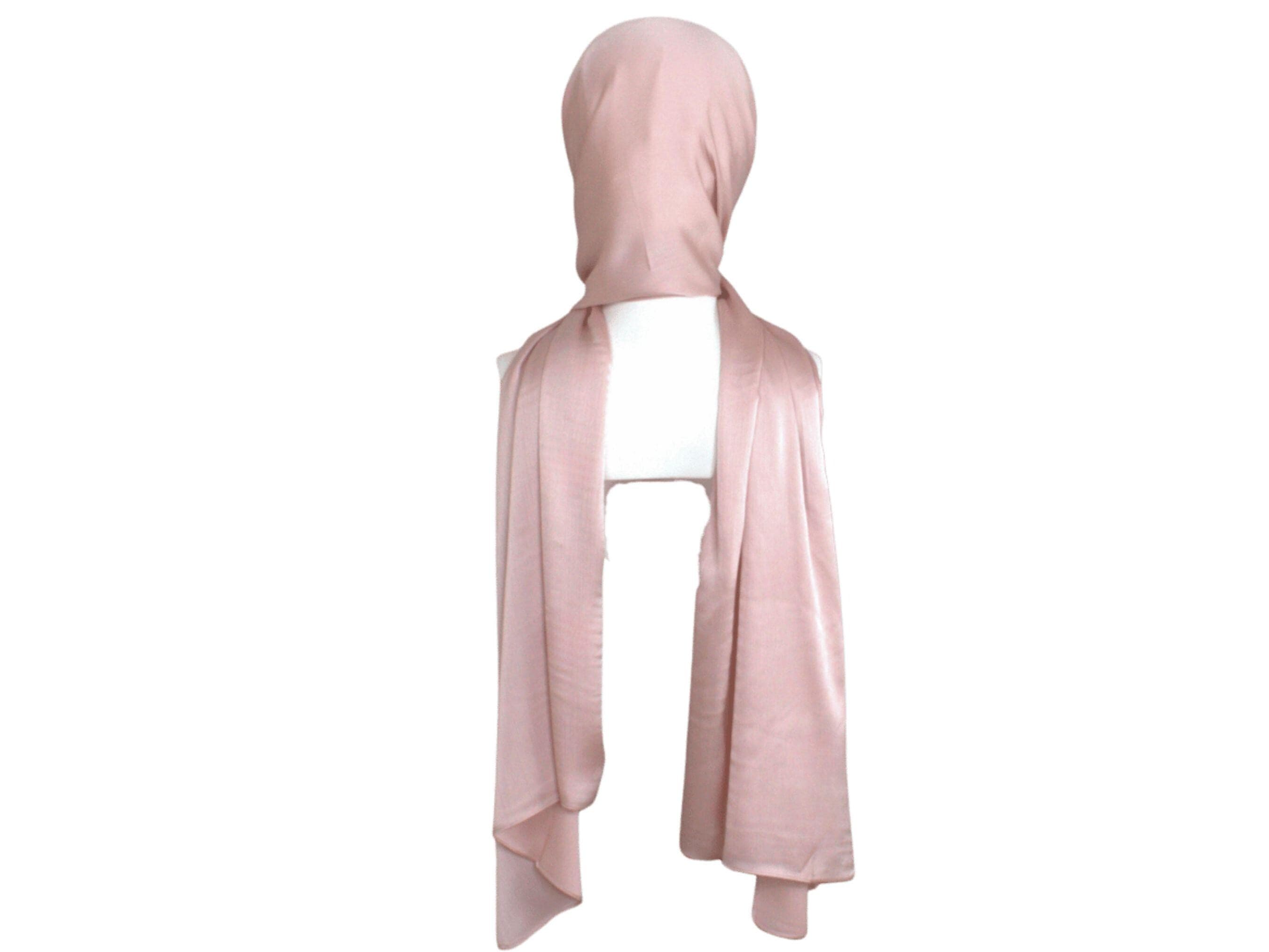 Light Rose Quartz formal hijab for fancy occasions | rose quartz satin crinkle hijab for muslim weddings and parties