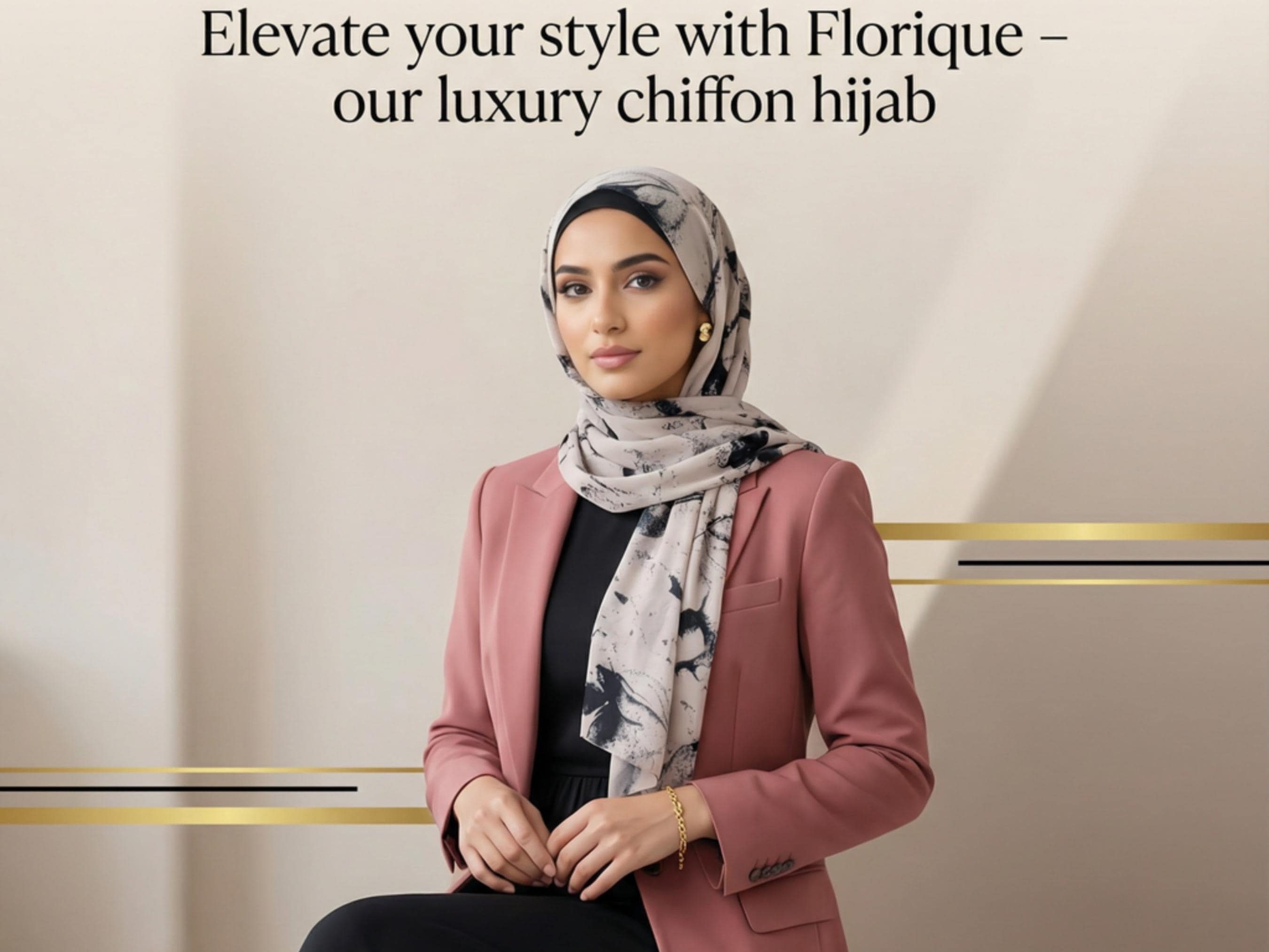 Black Neutral Floral Chiffon Hijab, Soft Everyday Headscarf