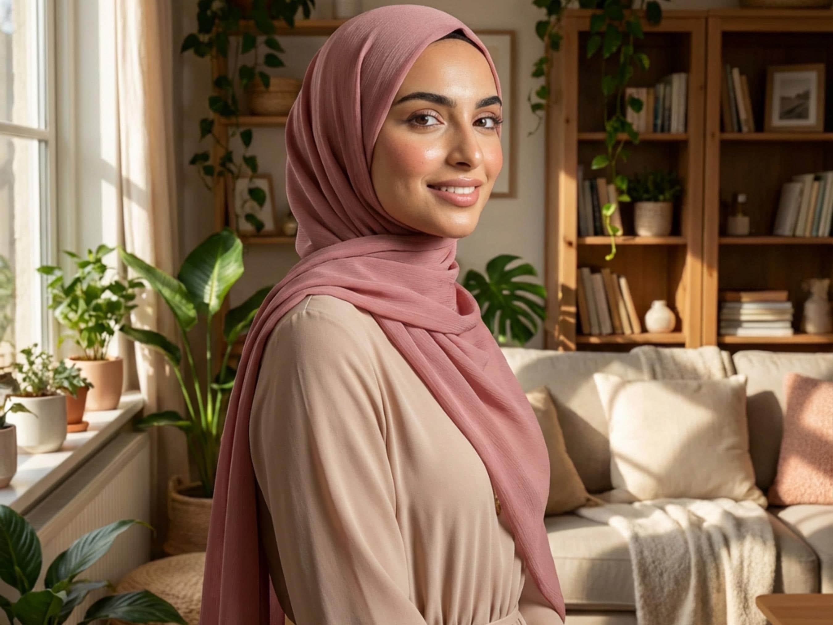 Pale Mauve Crinkle Chiffon Hijab, Lightweight Head Scarf