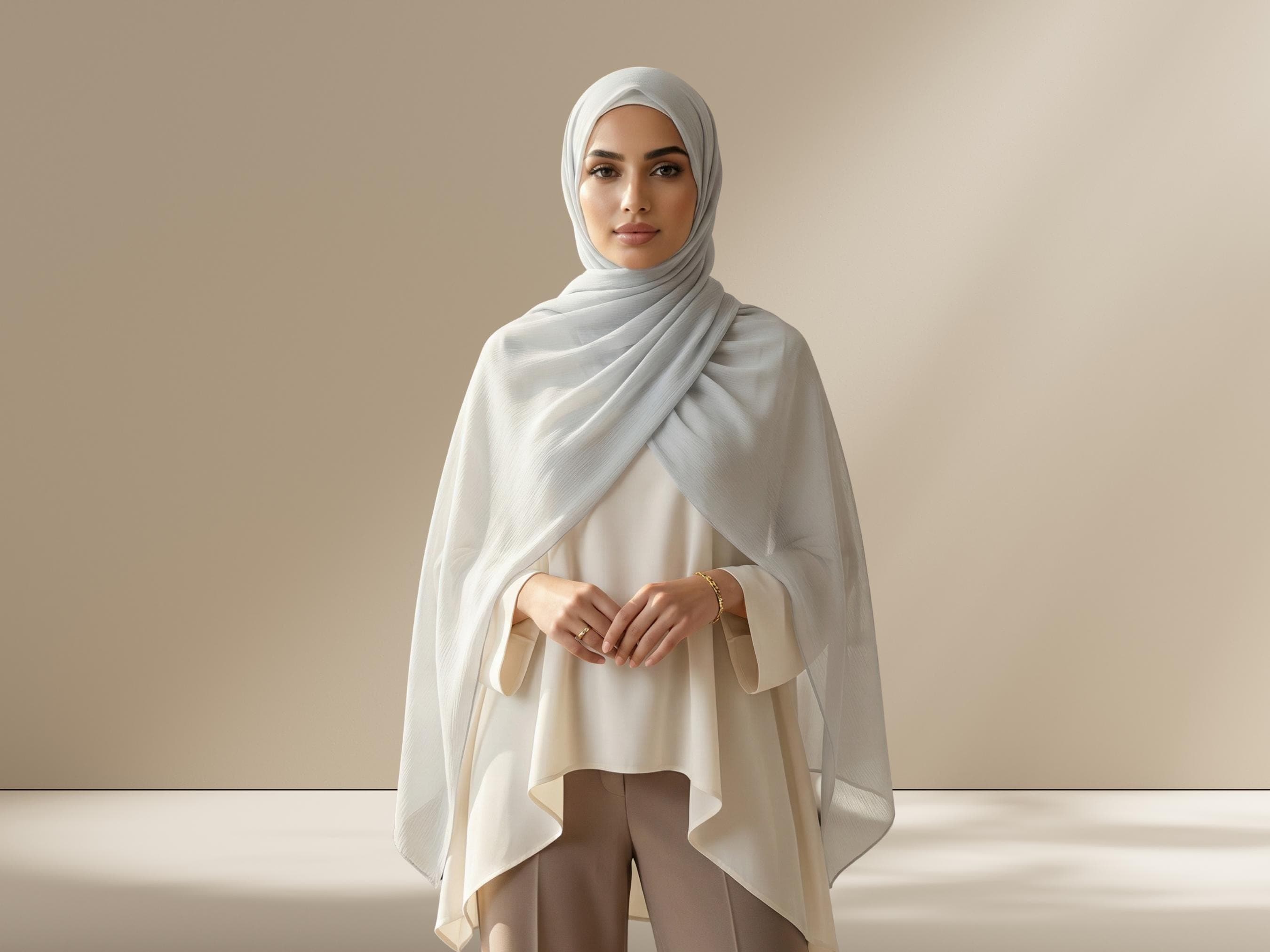 Silver Grey Crinkle Chiffon Hijab, Premium Lightweight Hijab Scarf for Everyday Wear, light grey hijab headscarf - image 3