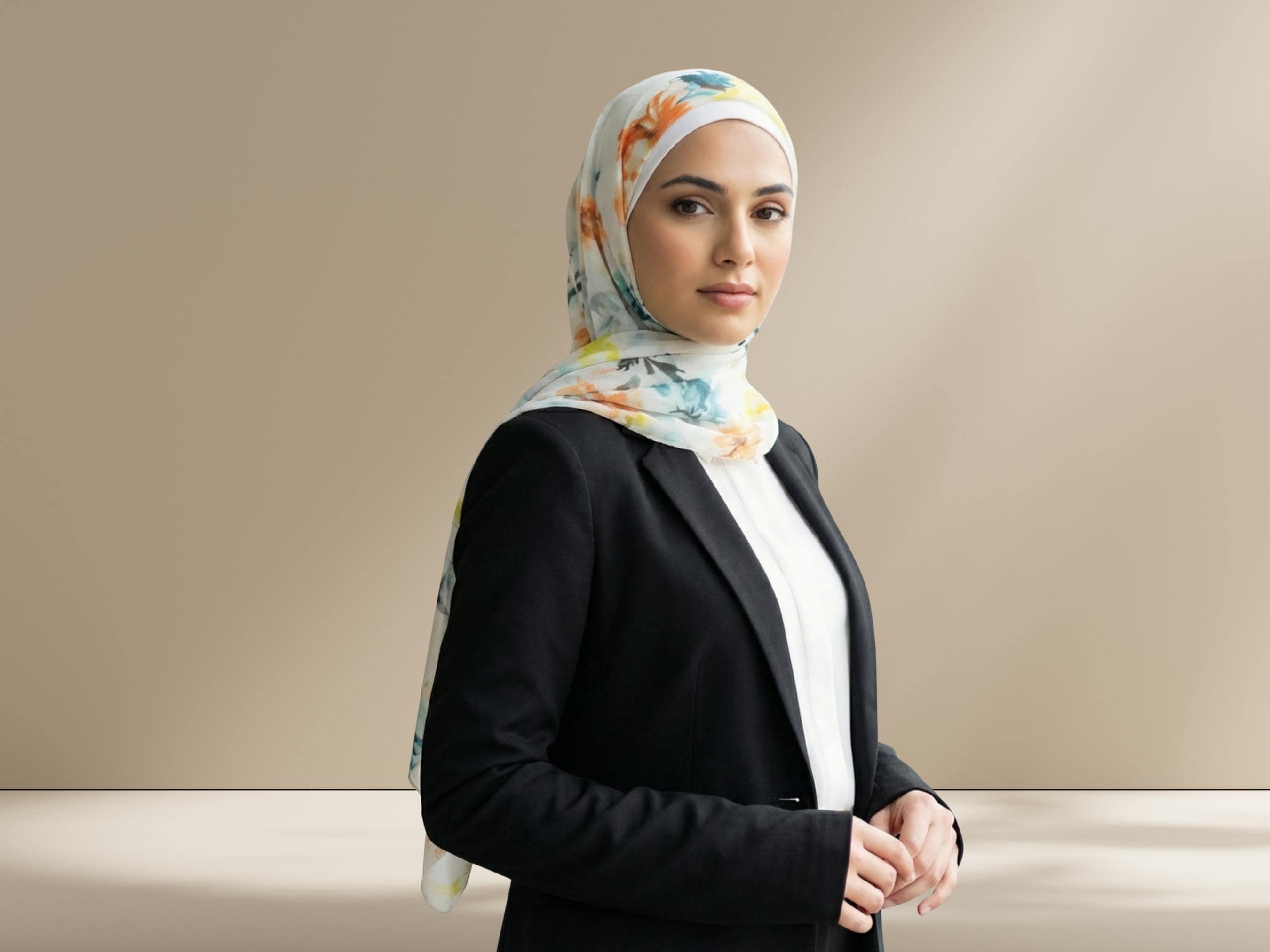 Printed Chiffon Hijab, Teal Floral Scarf, Lightweight Shawl