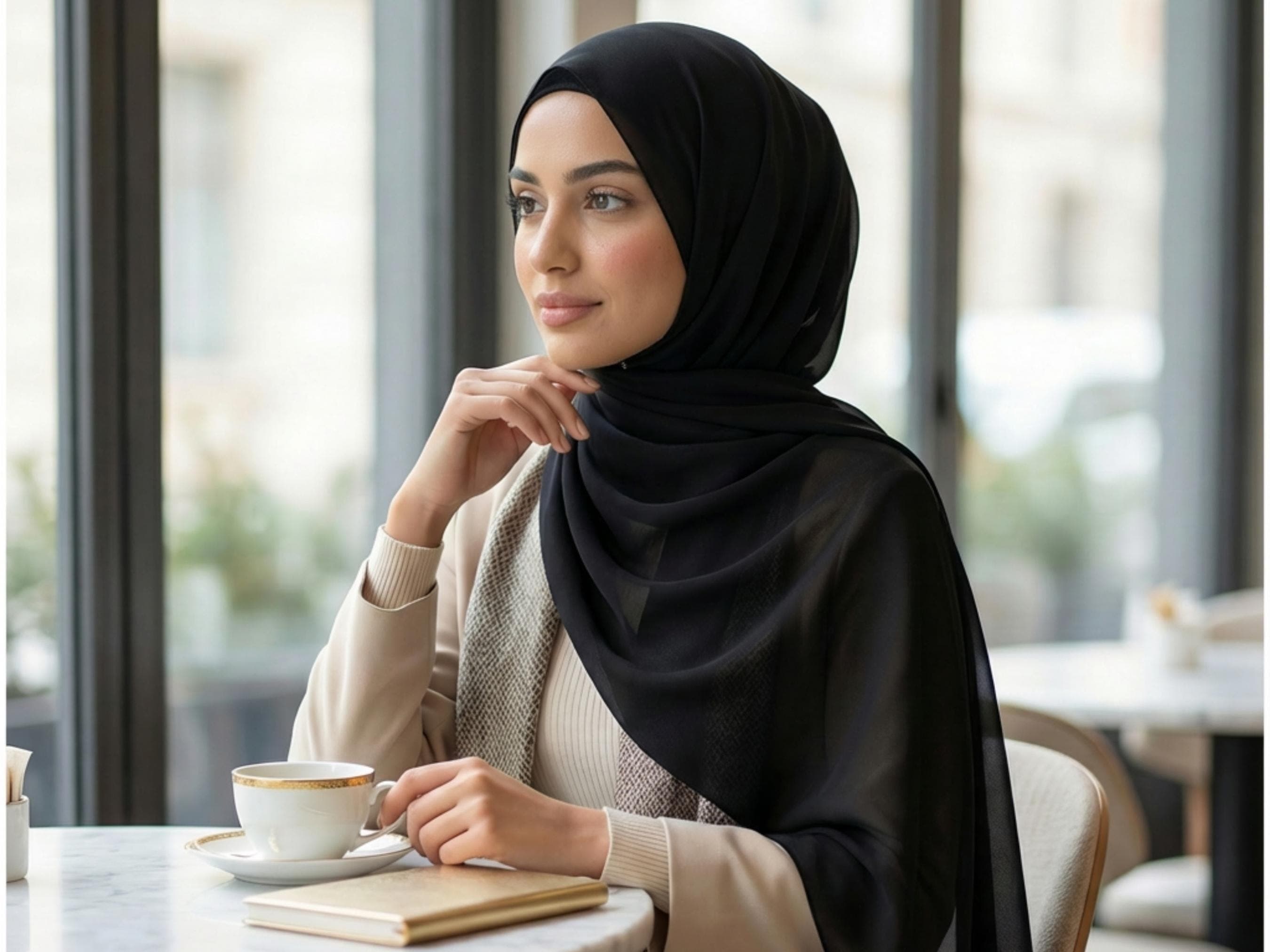 Black Diamond Chiffon Hijab, Lightweight Flowy Everyday Wear