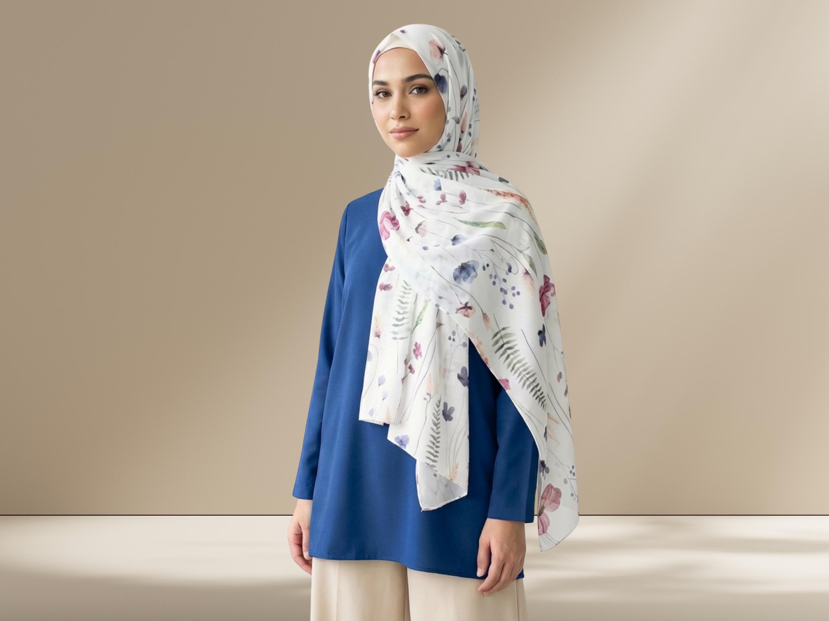 Floral Chiffon Crepe Hijab, Limited Edition headScarf