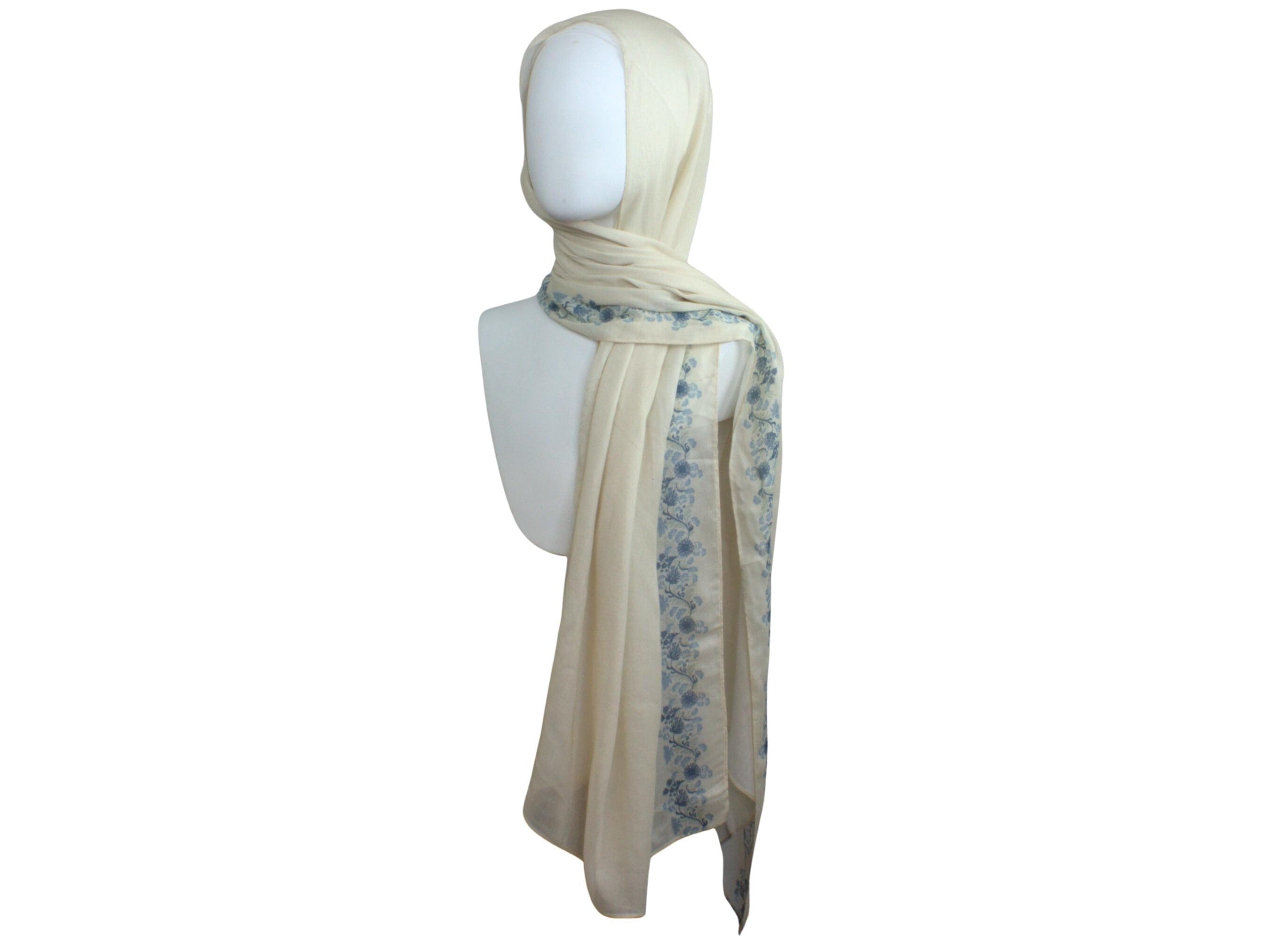 Reversible Bamboo Modal Hijab Scarf: Neutral &Floral Printed border, breathable for summer - image 5