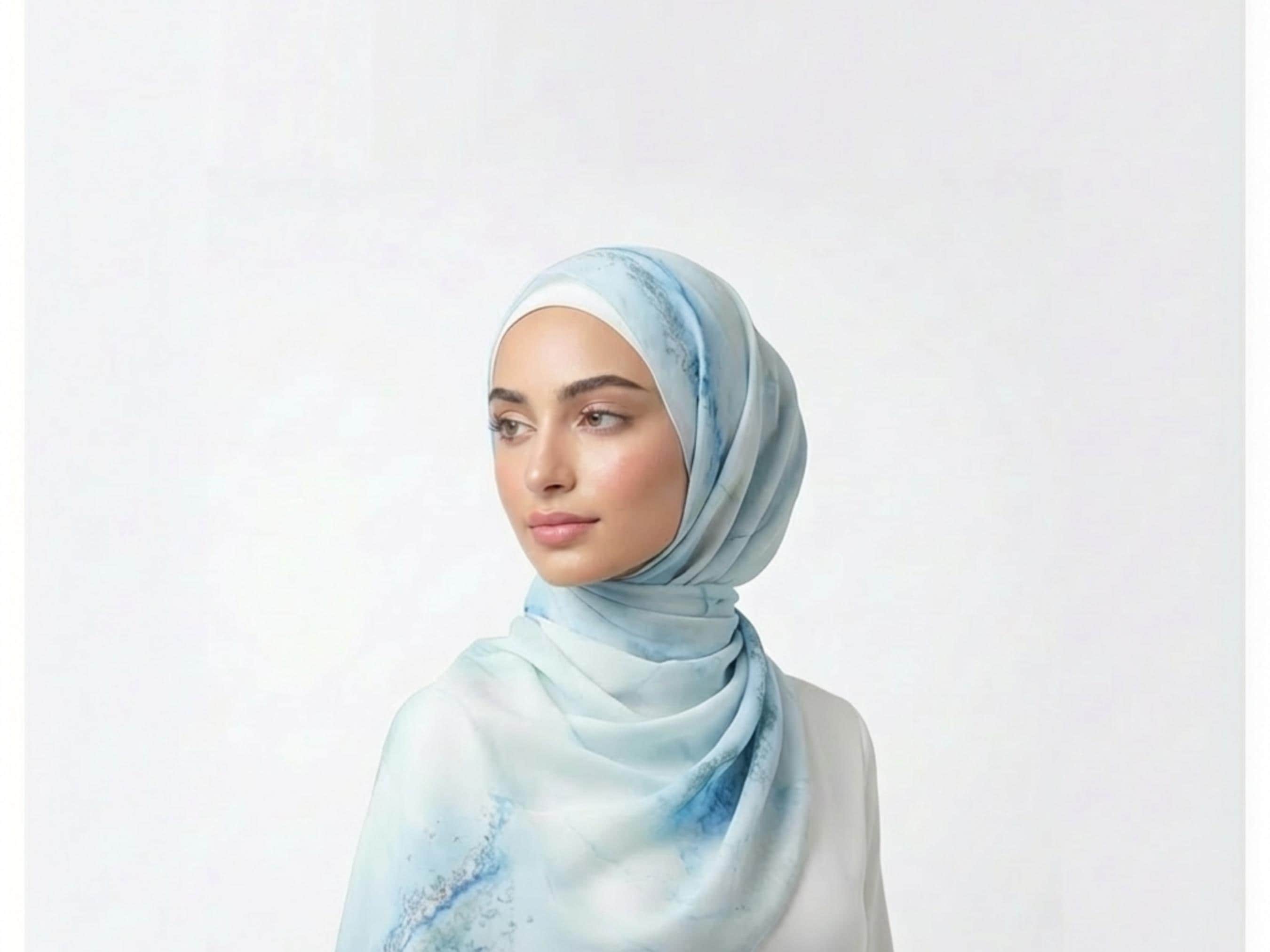 Aqua Blue Textured Chiffon Hijab: Elegant Muslim Head Scarf