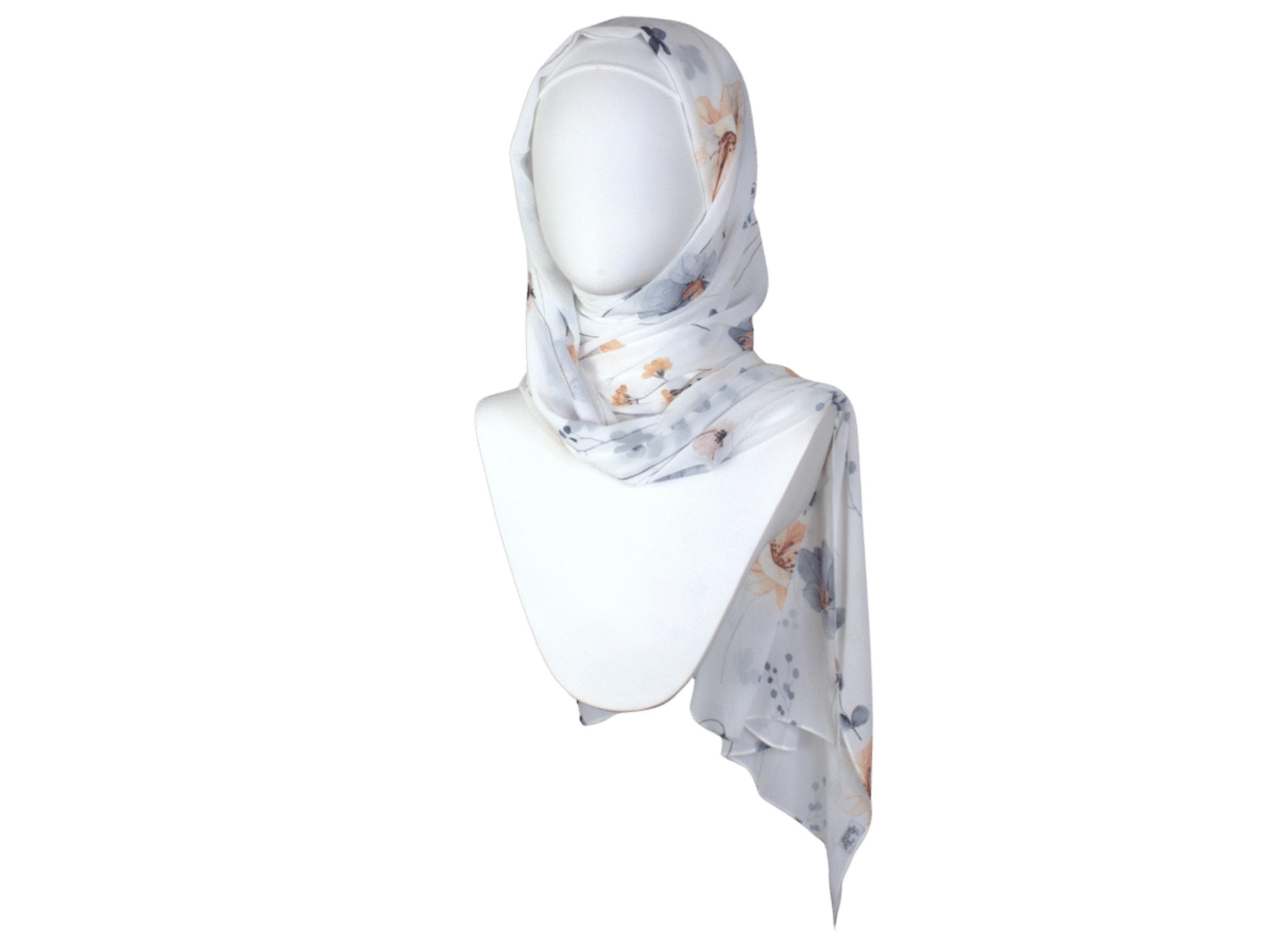 Blue Floral Chiffon Hijab, Soft Everyday Headscarf - image 4