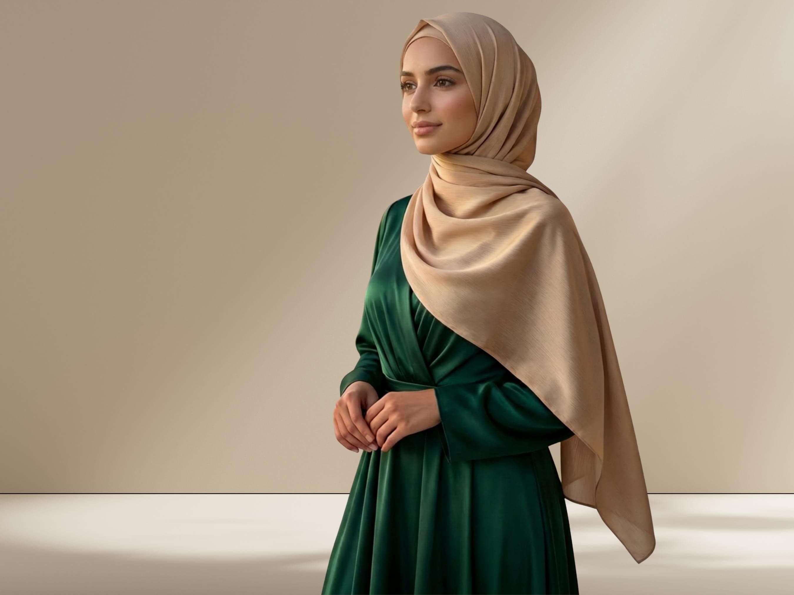 Warm Golden Satin Crinkle Hijab, Luxe Party Wear