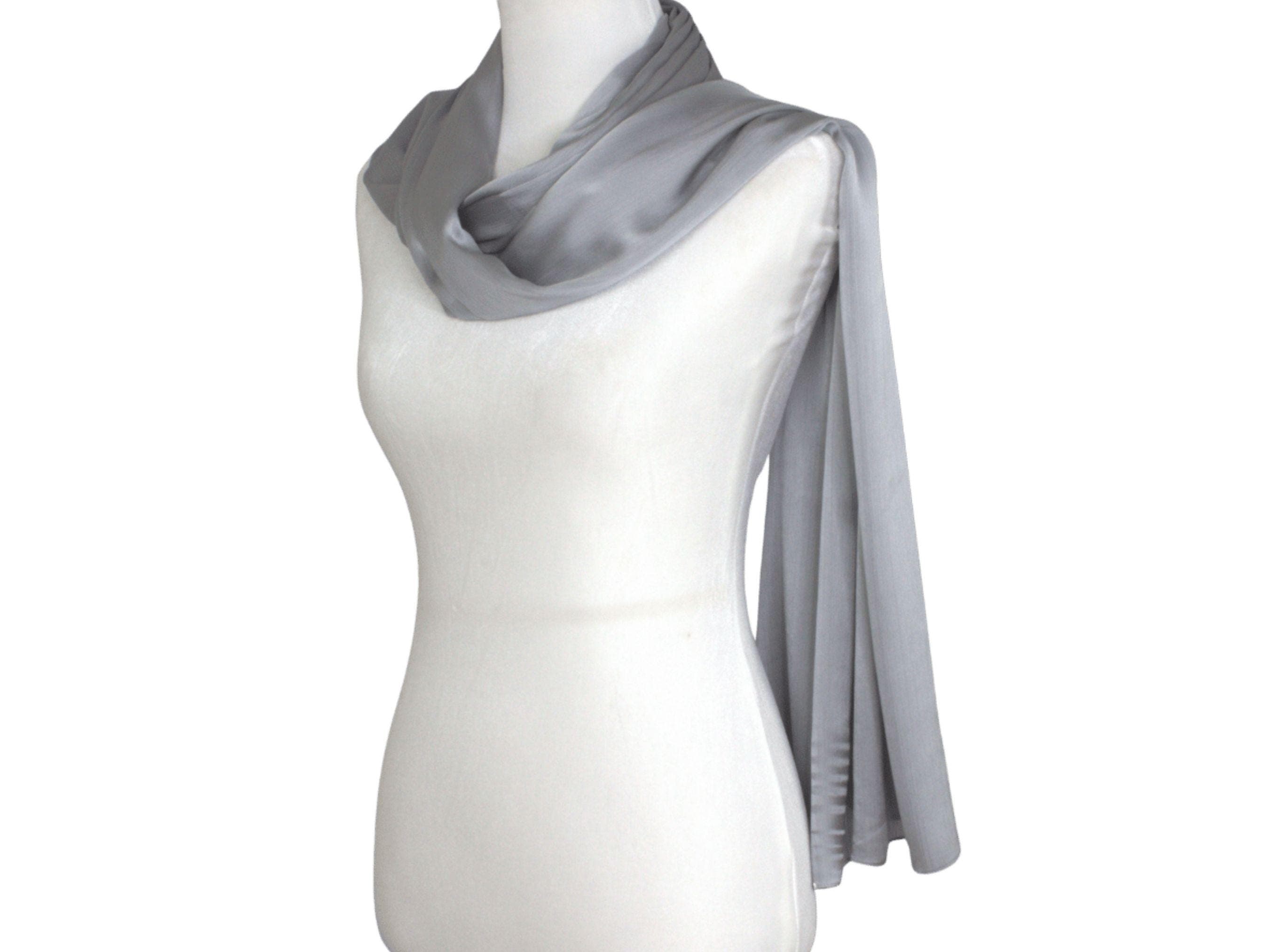 silver satin hijab for formal occasions | fancy silver gray satin hijab